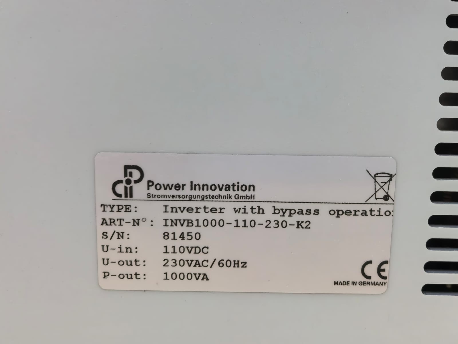 UNKNOWN INVB1000-110-230-K2 POWER INNOVATION INVB1000-110-230-K2 INVERTER 7