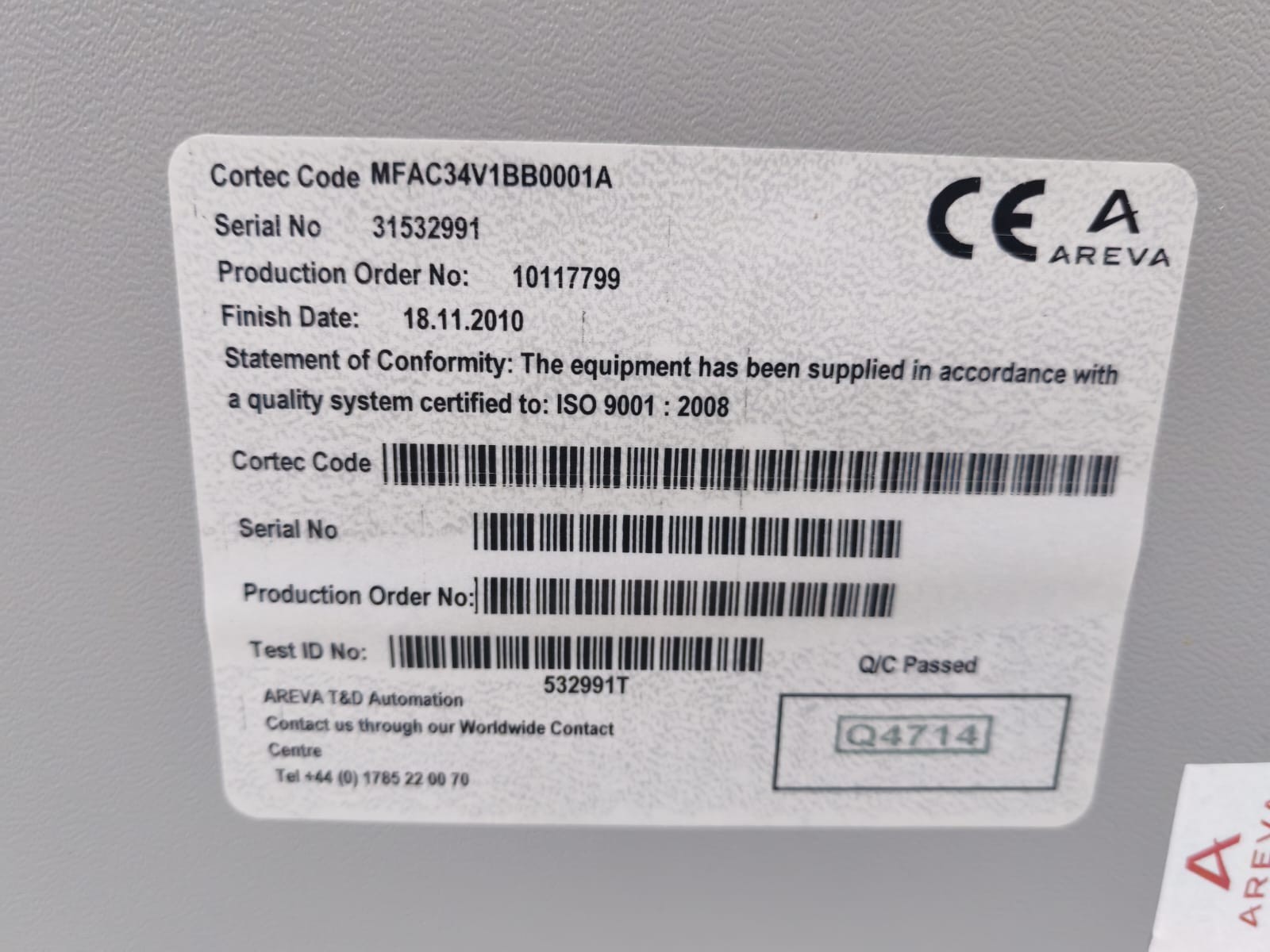 Areva MFAC34V1BB0001A AREVA MFAC MFAC34V1BB0001A RELAY 10
