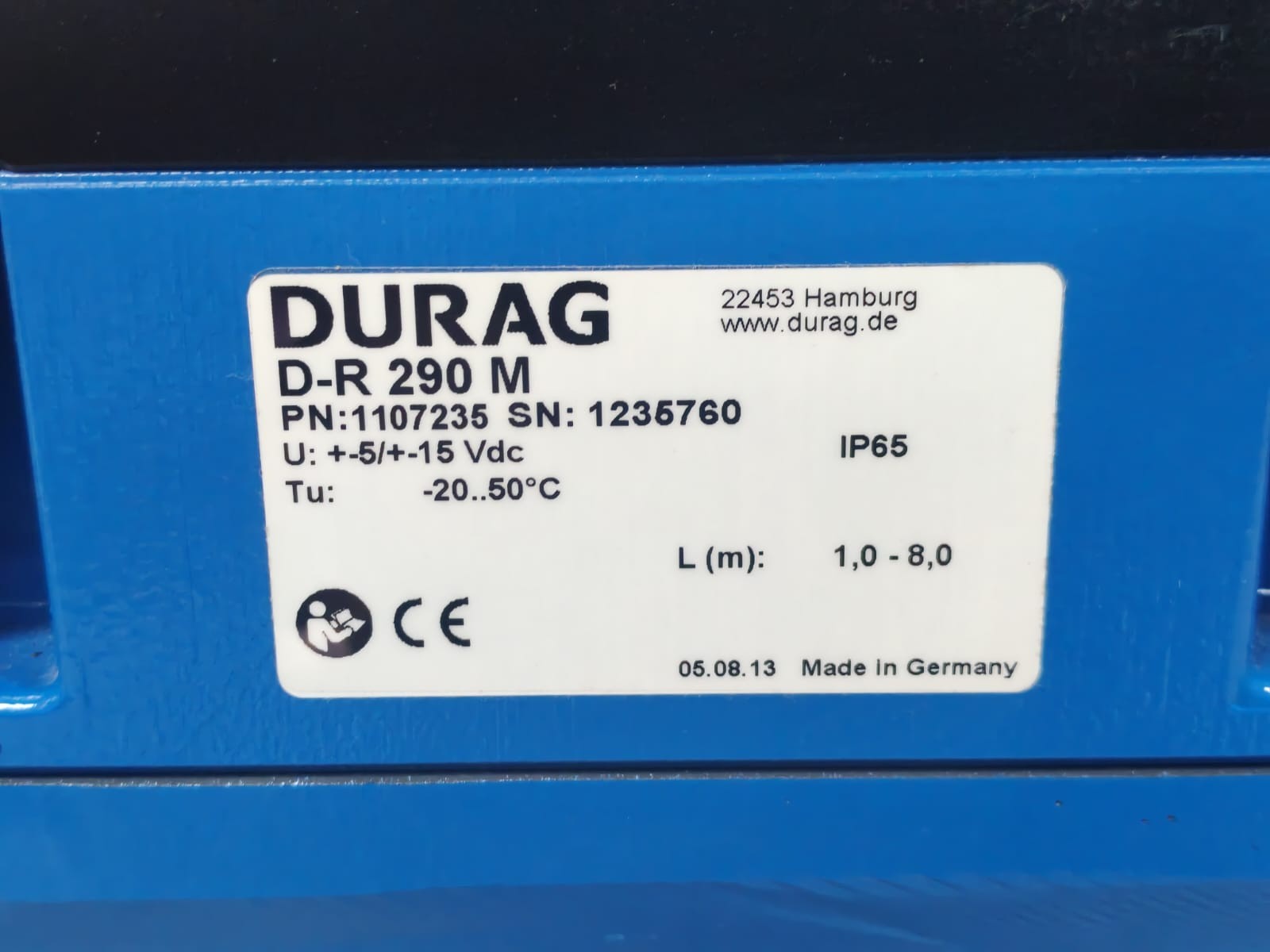 Monitor D-R DURAG D-R 290 M P/N:1107235 DUST AND OPACITY MONITOR 9