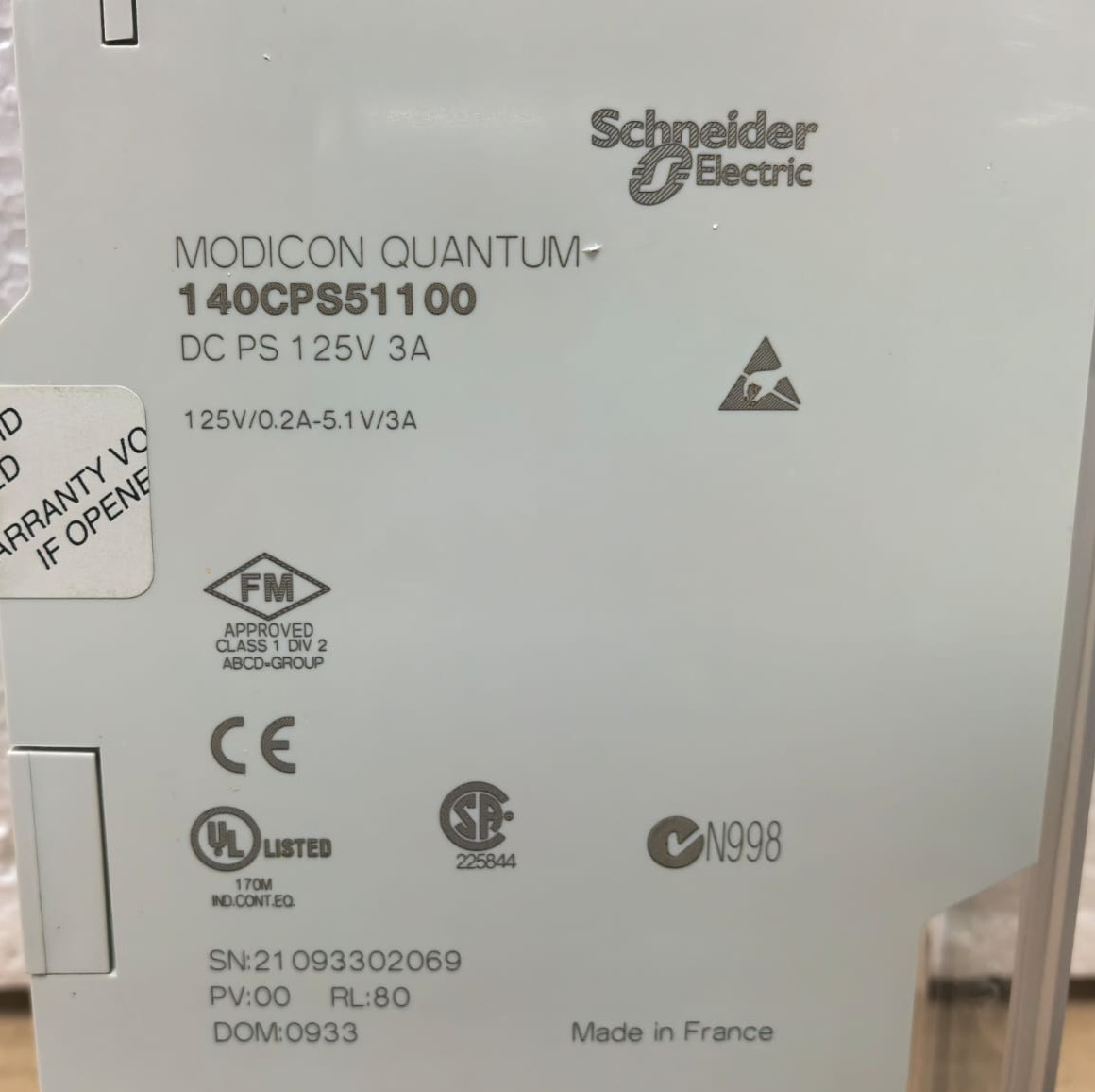 Schneider Electric 140CPS51100 SCHNEIDER ELECTRIC 140CPS51100 MODICON QUANTUM POWER SUPPLY 5