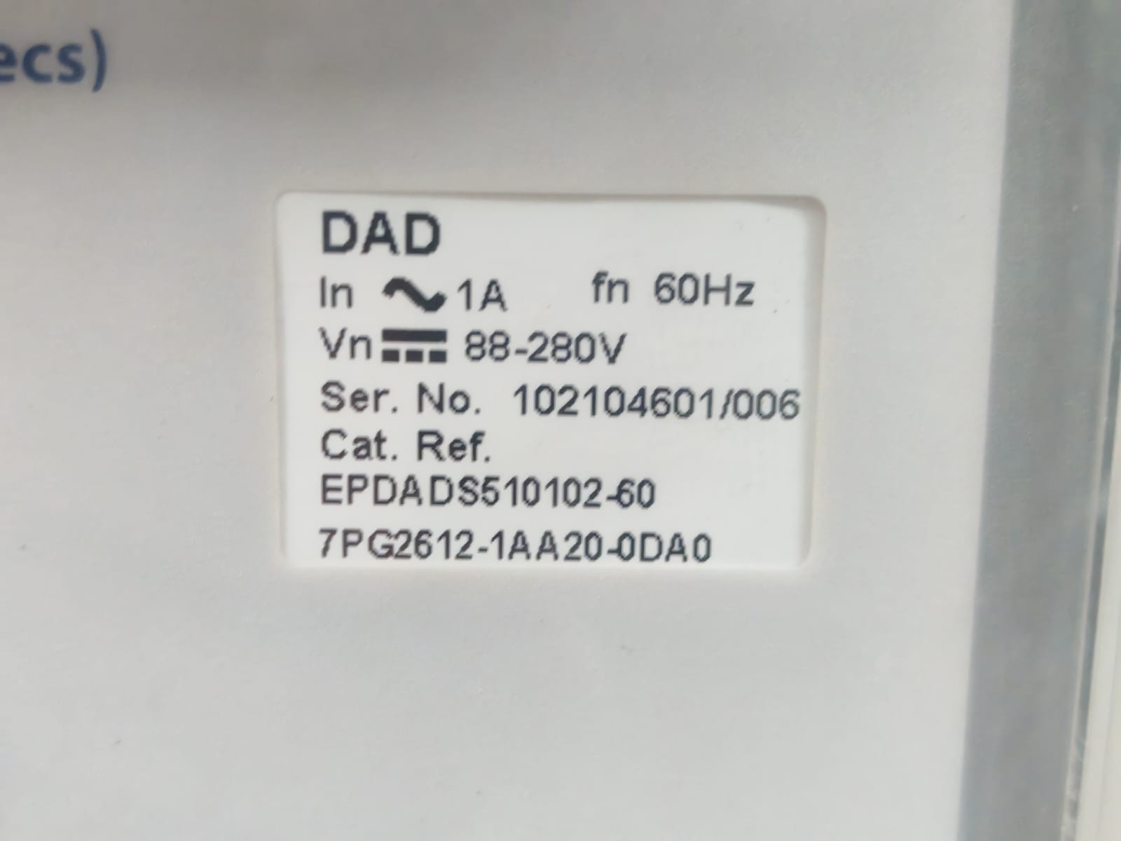 Reyrolle EPDADS510102-60 REYROLLE DAD EPDADS510102-60 / 7PG2612-1AA20-0DA0 PROTECTION RELAY 3