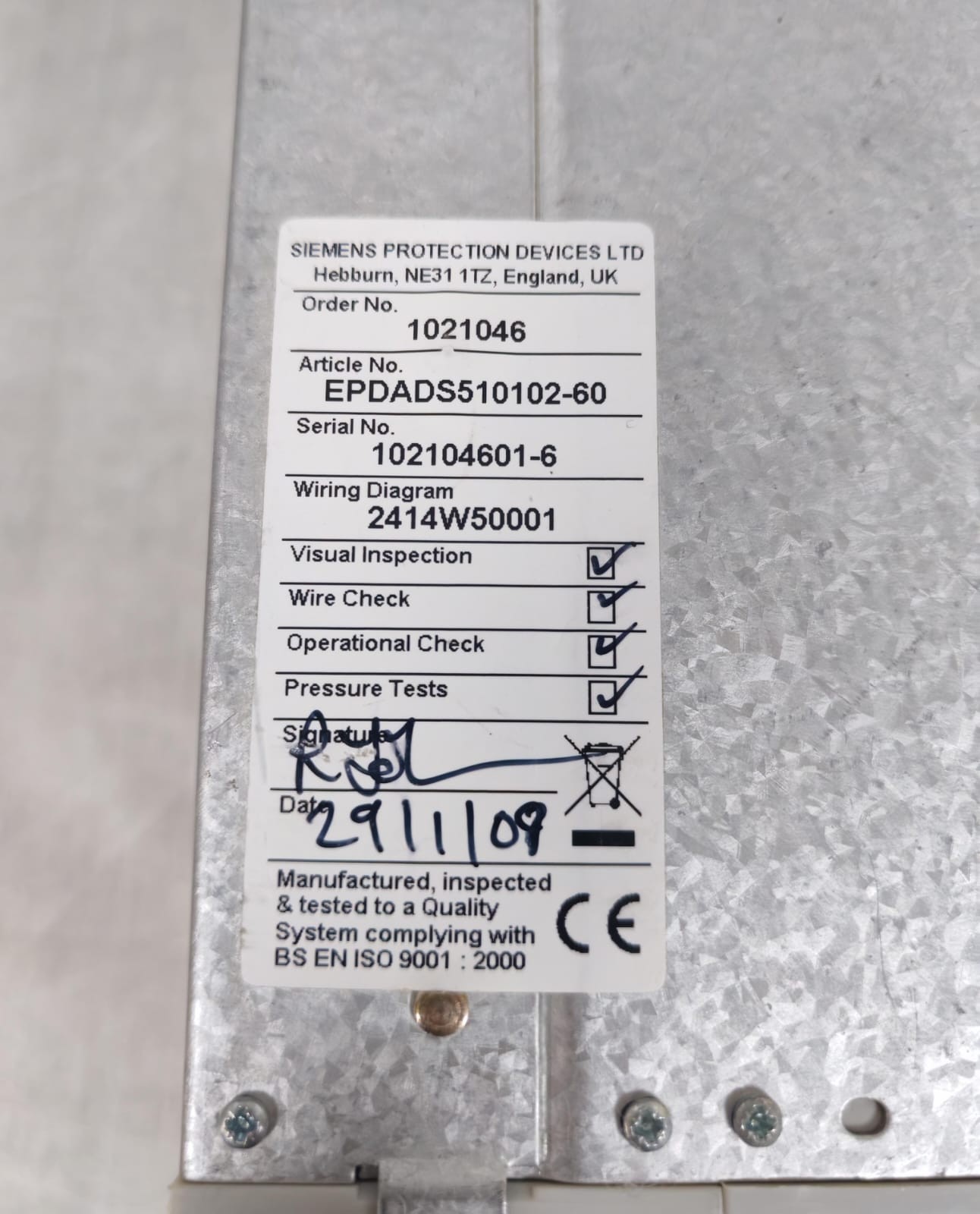 Reyrolle EPDADS510102-60 REYROLLE DAD EPDADS510102-60 / 7PG2612-1AA20-0DA0 PROTECTION RELAY 7