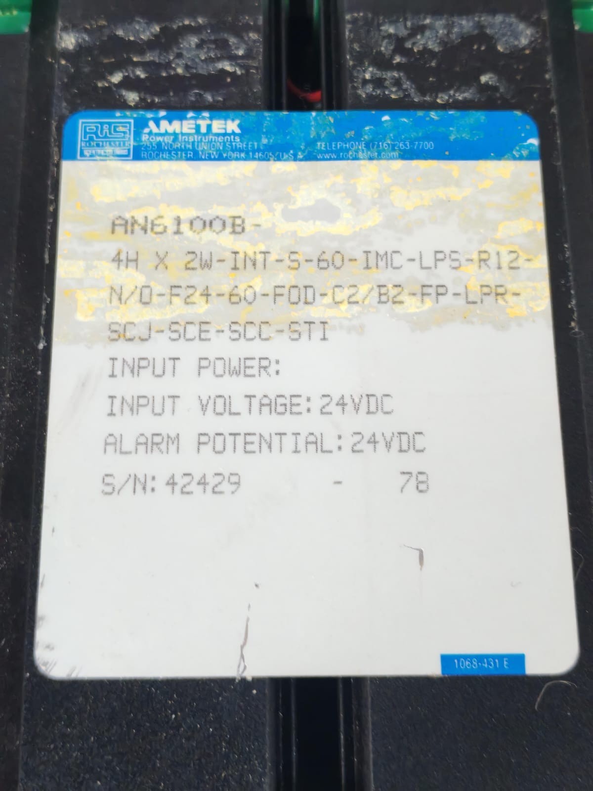 ROSHESTER / AMETEK AN6100B ROSHESTER / AMETEK AN6100B 8039-044SCJ PANEL METER 6