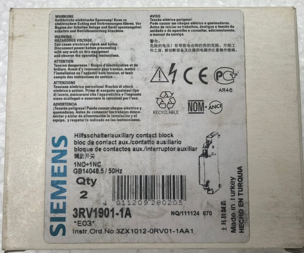 Siemens 3RV1901-1A SIEMENS 3RV1901-1A AUXILLARY CONTACT BLOCK 9