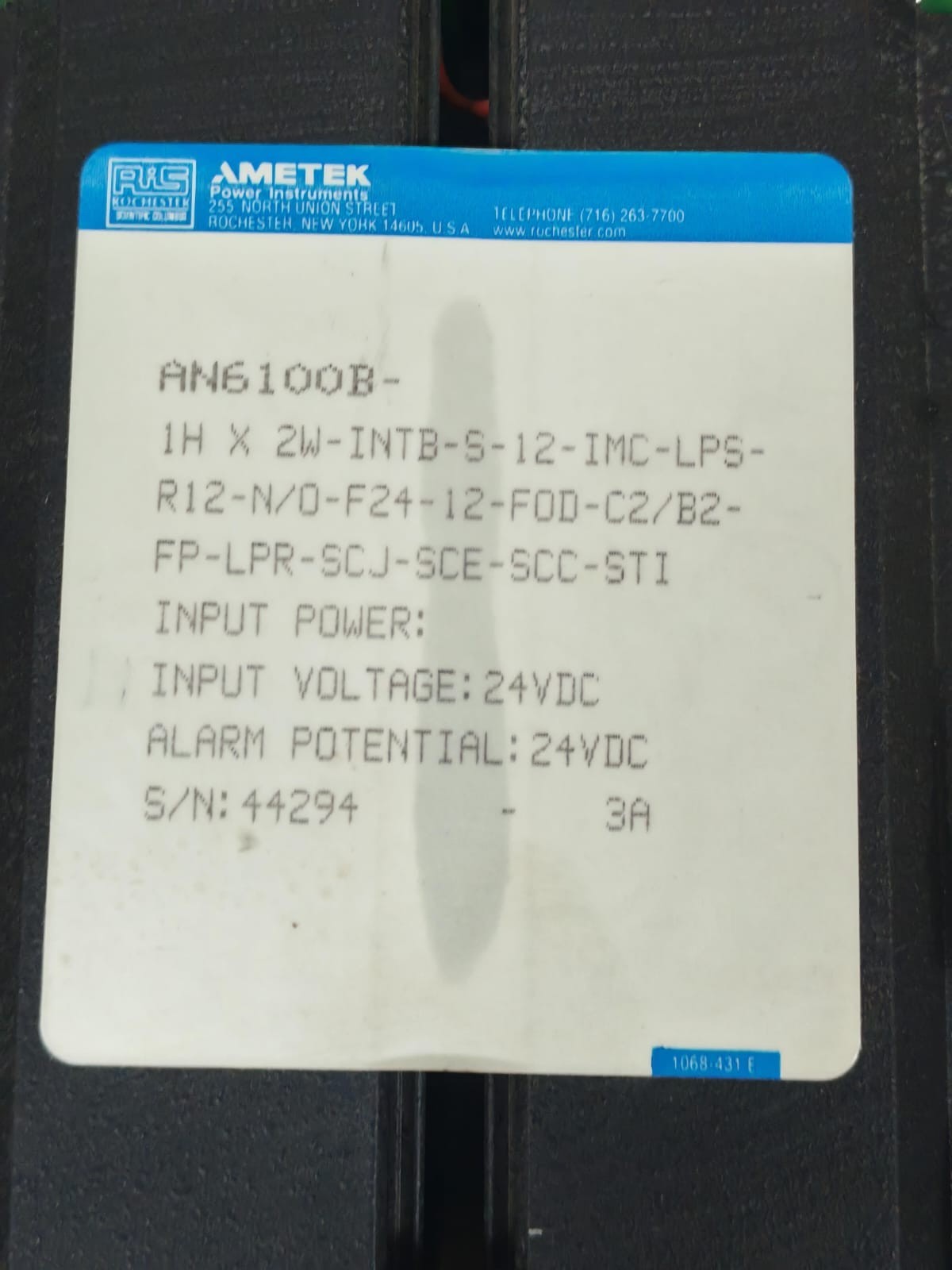 ROSHESTER / AMETEK AN6100B ROSHESTER / AMETEK AN6100B 8036-032SCJ PANEL METER 24VDC 6
