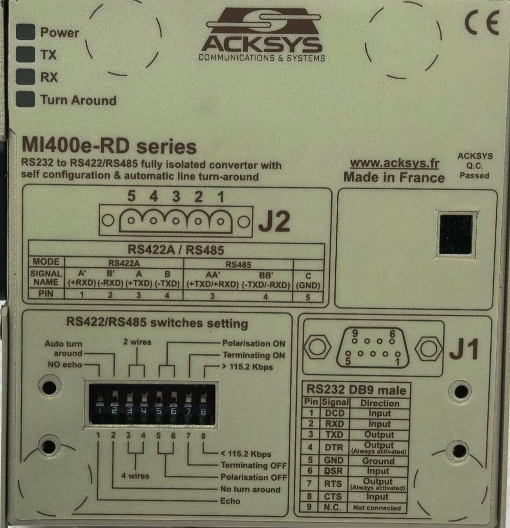 ACKSYS MI400E-RD ACKSYS MI400E-RD SERIES RS422A/RS485 CONVERTER 3