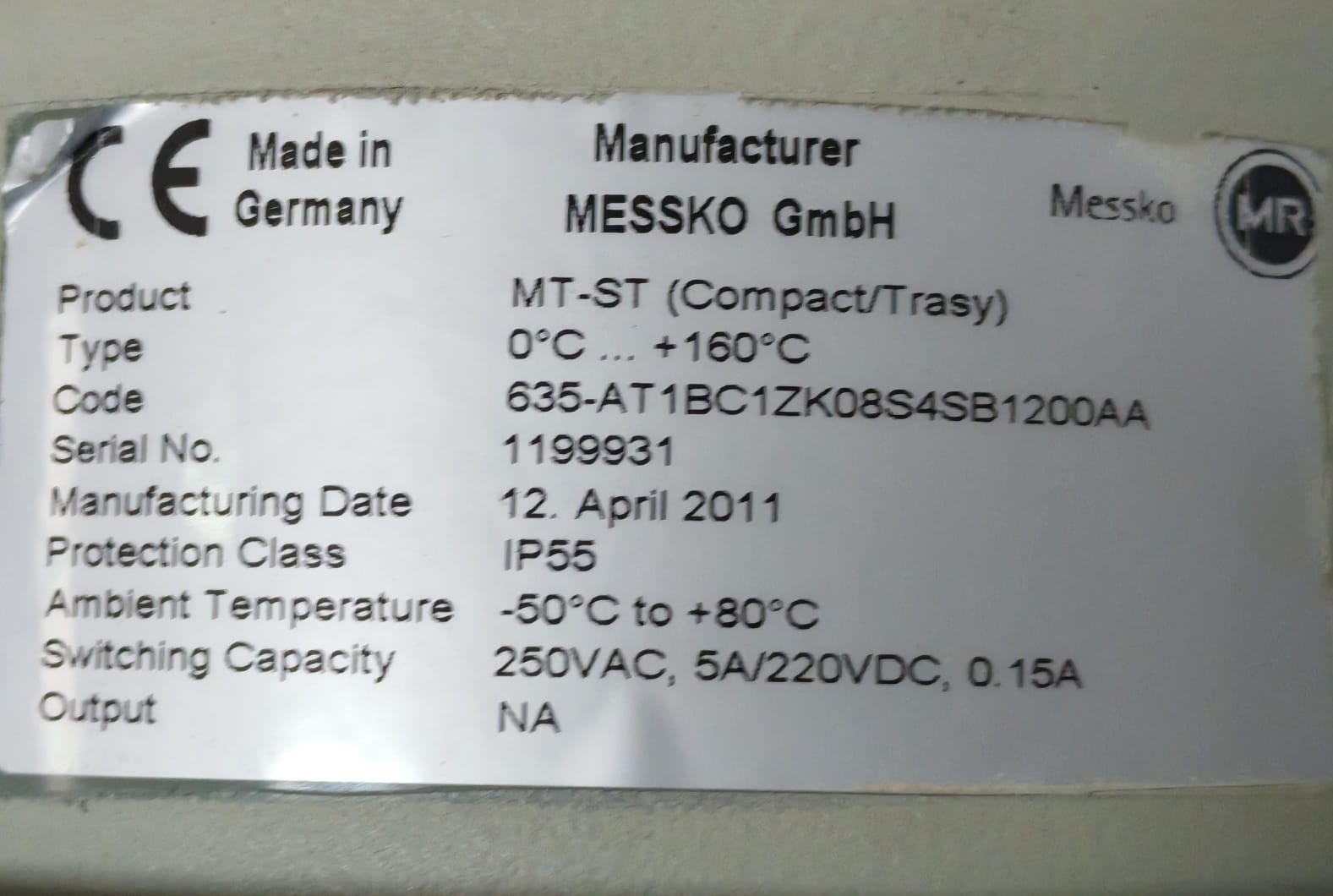 MESSKO TRASY-635 MESSKO MT-ST COMPACT/TRASY 635-AT1BC1ZK08S4SB1200AA WINDING TEMPERATURE 7