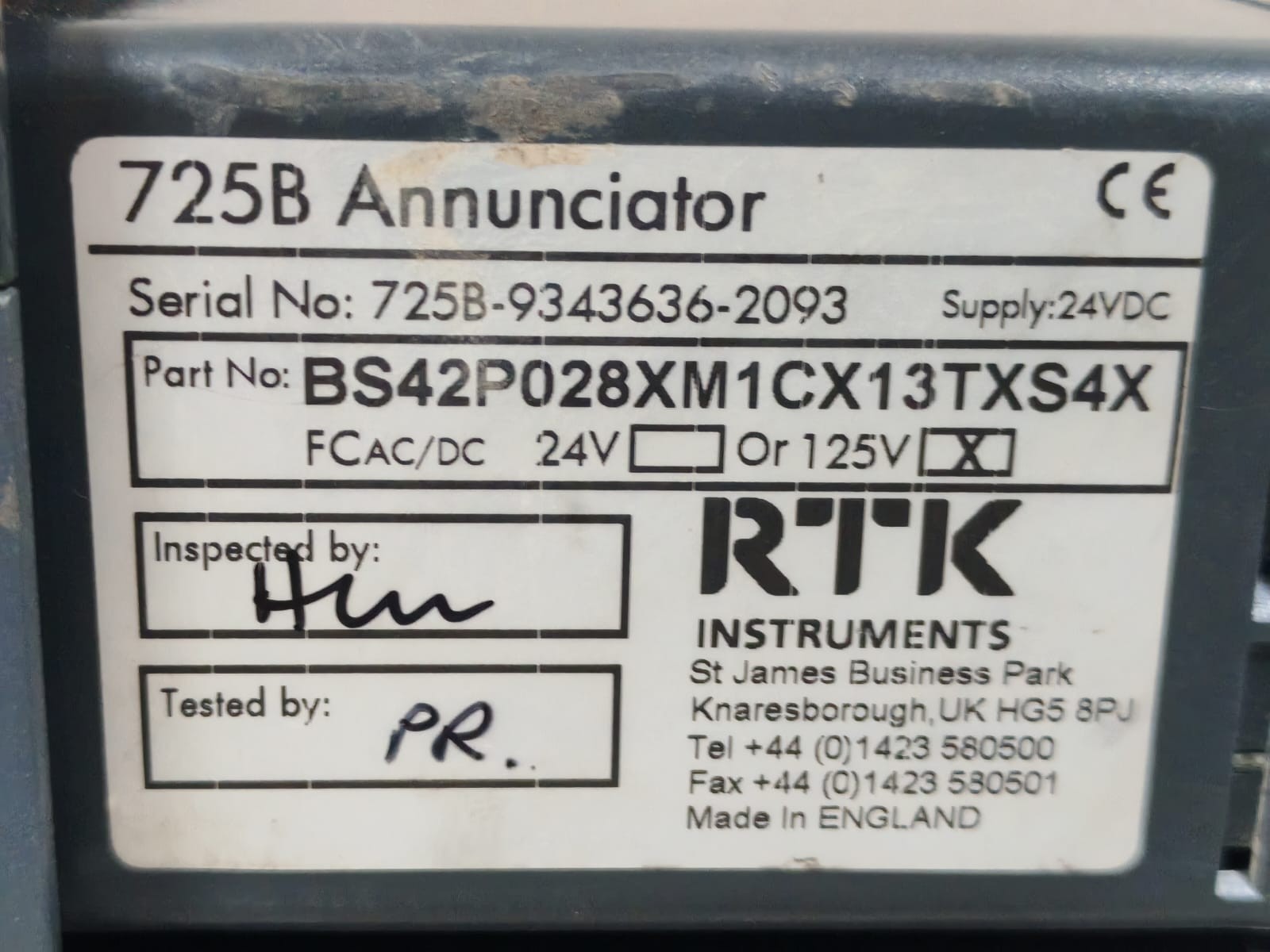 RTK Instruments BS42P028XM1CX13TXS4X RTK INSTRUMENTS BS42P028XM1CX13TXS4X 725B ANNUNCIATOR 125V 6