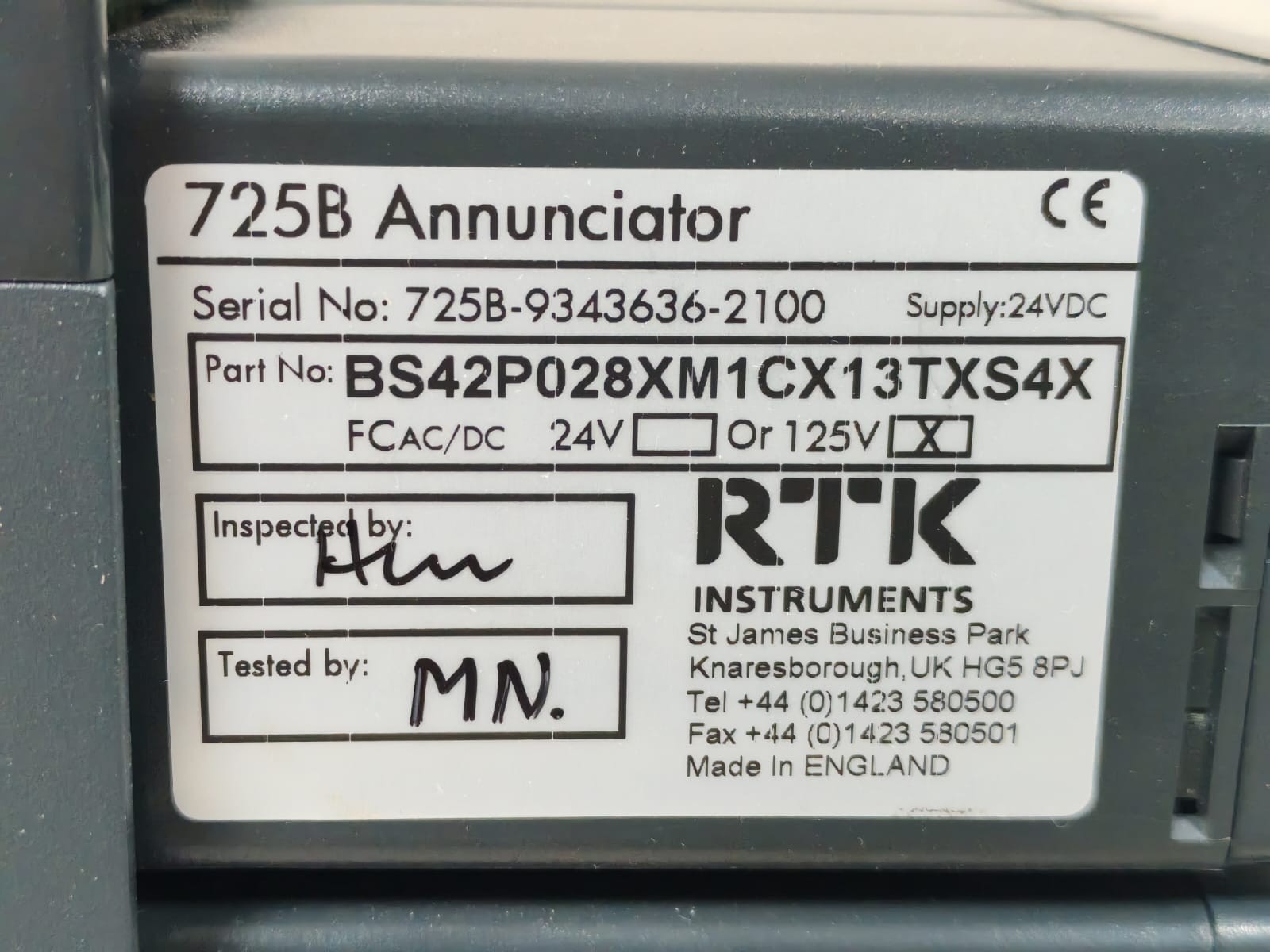 RTK INSTRUMENTS BS42P028XM1CX13TXS4X RTK INSTRUMENTS BS42P028XM1CX13TXS4X 725B ANNUNCIATOR 125V 6