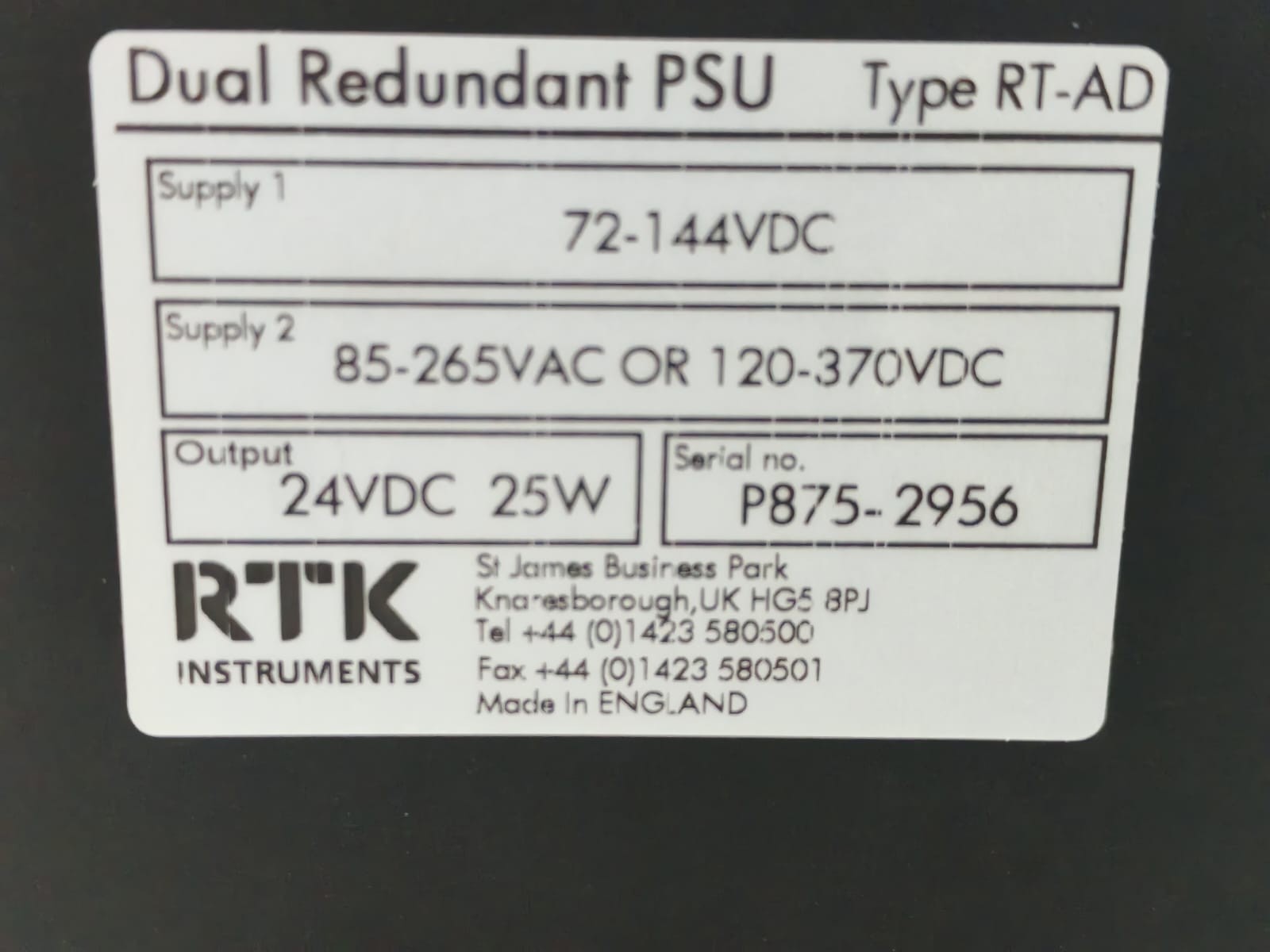 RTK Instruments PSU-72 RTK INSTRUMENTS RT-AD DUAL REDUNDANT PSU 72-144VDC 4