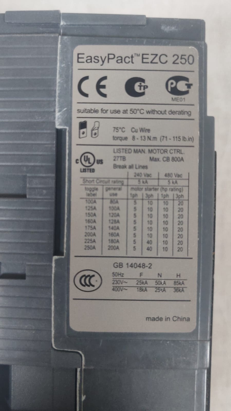 Schneider Electric EZC250/EZC250N3225 SCHNEIDER ELECTRIC EASYPACT EZC 250N/ EZC250/EZC250N3225 CIRCUIT BREAKER 9