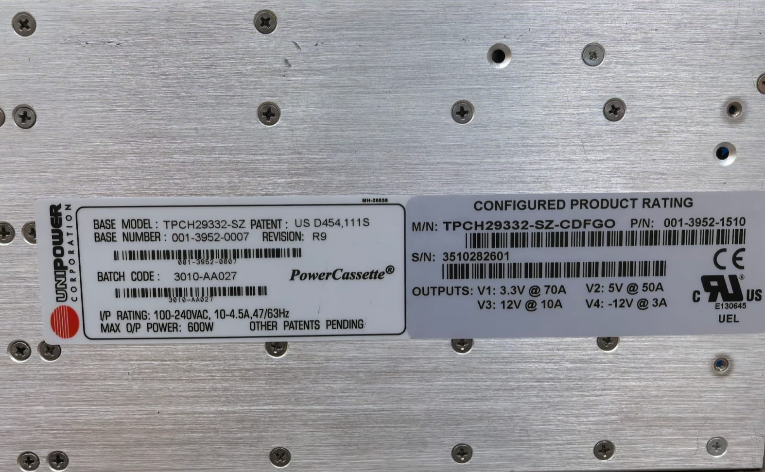 UNIPOWER TPCH29332-SZ UNIPOWER TPCH29332-SZ POWER SUPPLY 001-3952-0007 R9 2