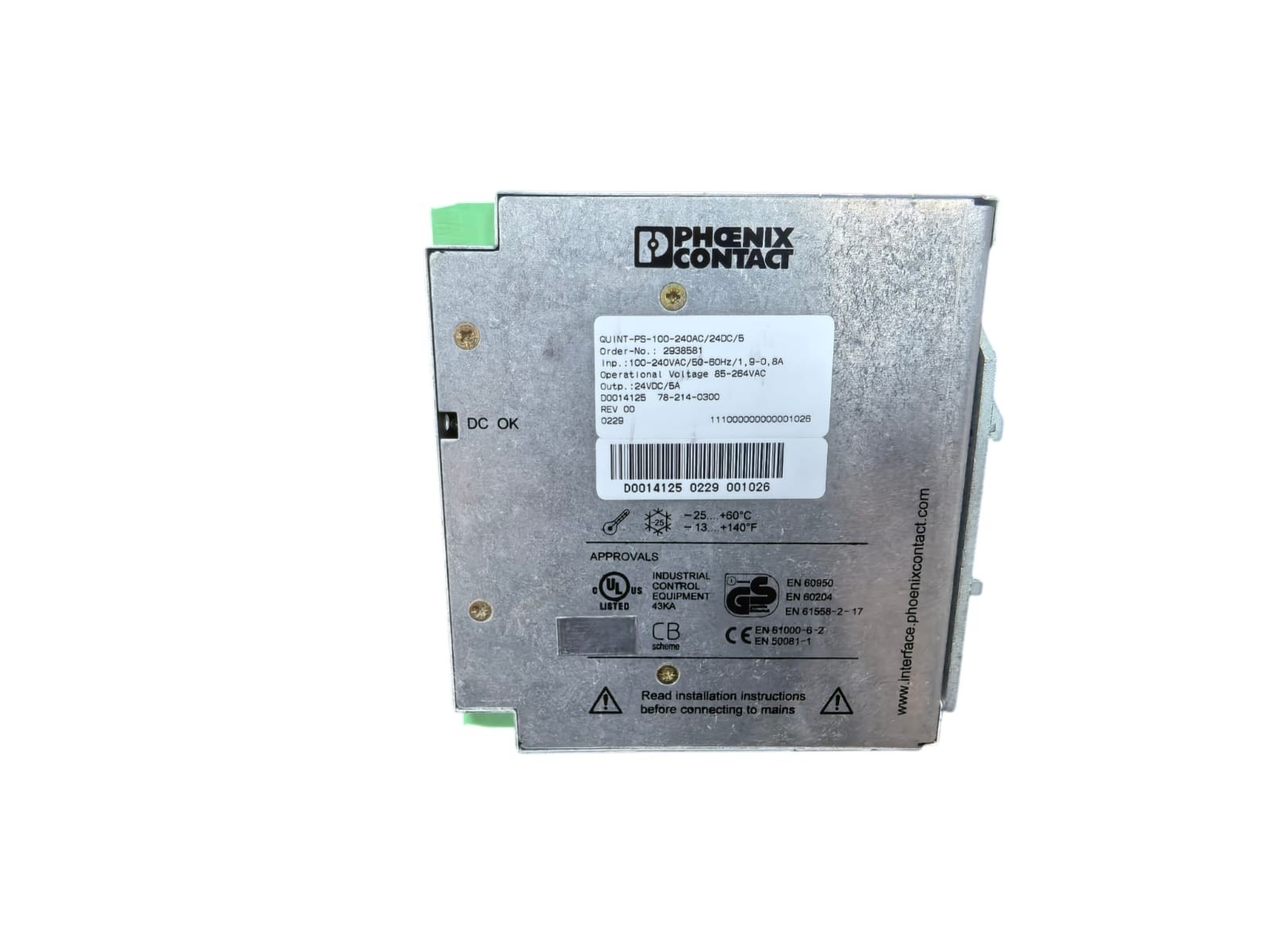 Phoenix Contact 2938581 PHOENIX CONTACT QUINT-PS-100-24OAC/24DC/5 POWER SUPPLY 2938581 3