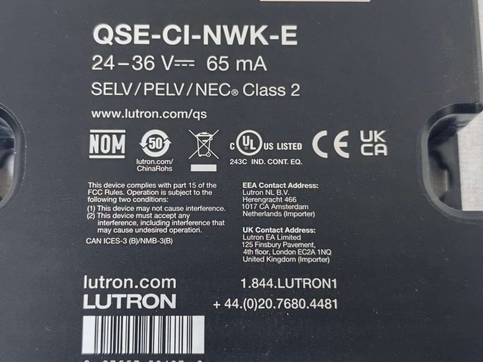 LUTRON QSE-CI-NWK-E LUTRON QSE-CI-NWK-E NETWORK INTERFACE MODULE 24-36V 65MA 5