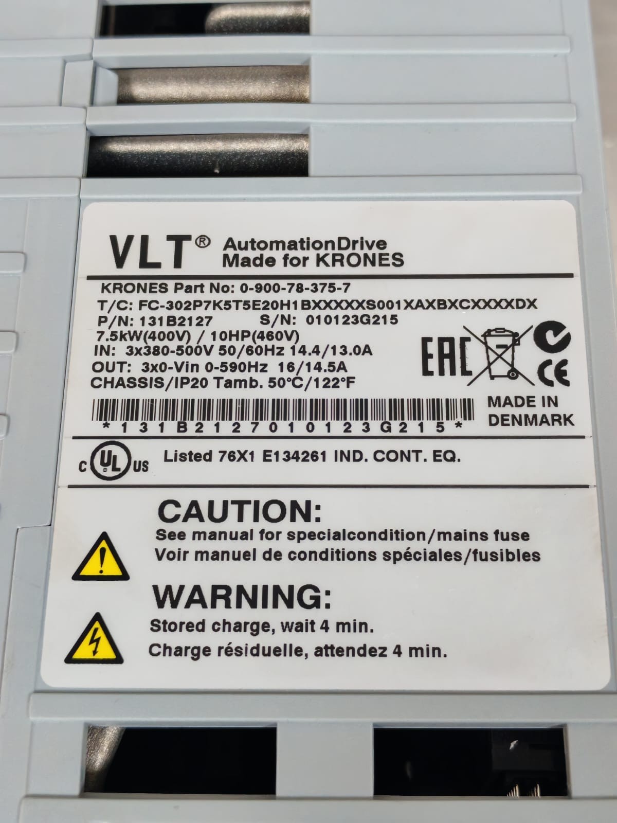 Danfoss 131B2127 DANFOSS VLT AUTOMATION DRIVE P/N 131B2127 7.5KW 400V 7