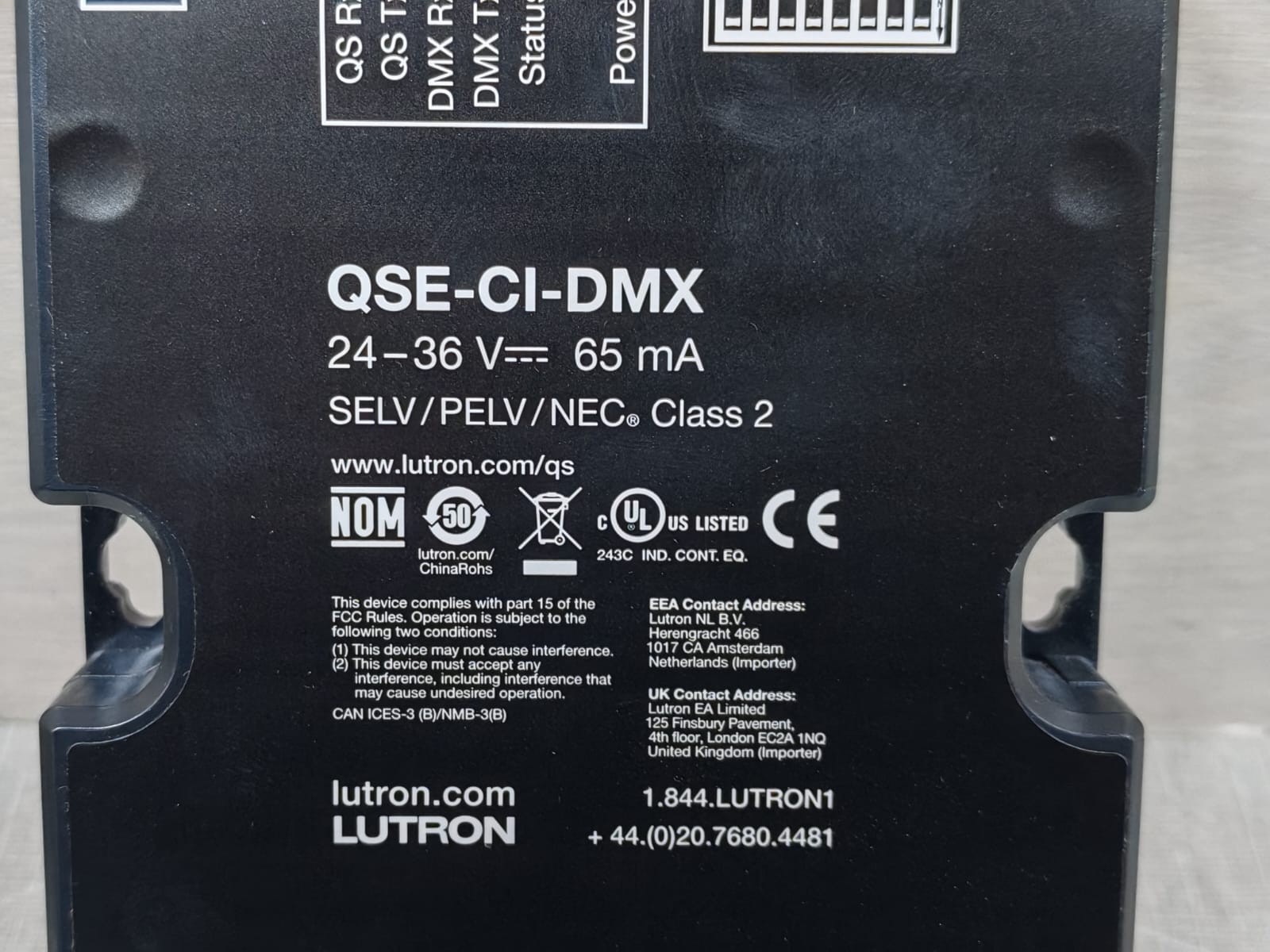 Lutron QSE-CI-DMX LUTRON GRAFIK EYE QSE-CI-DMX SELV/PELV/NEC CONTROL INTERFACE 24-36V 65MA 4