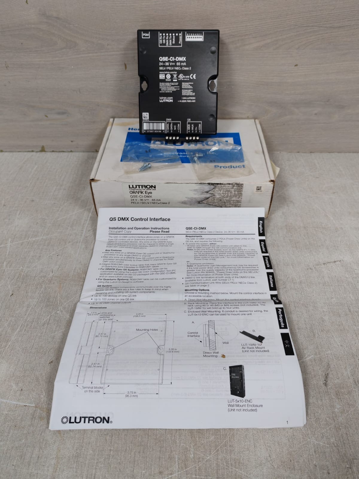 LUTRON GRAFIK EYE QSE-CI-DMX SELV/PELV/NEC CONTROL INTERFACE 24-36V 65MA