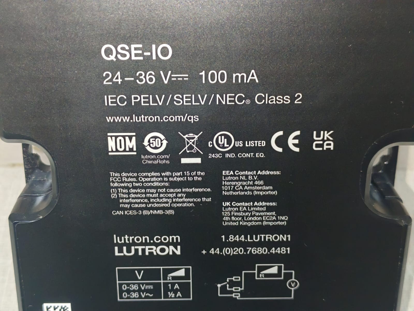 Lutron QSE-IO LUTRON GRAFIK SYSTEMS QSE-IO CONTROL INTERFACE MODULE 24-36V 100MA 4
