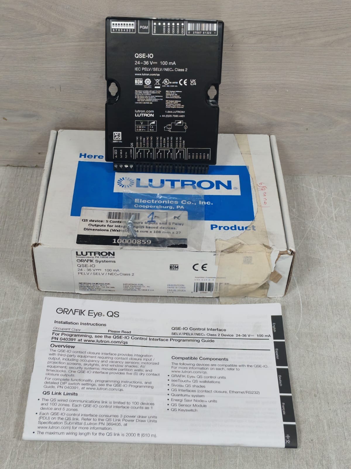 LUTRON GRAFIK SYSTEMS QSE-IO CONTROL INTERFACE MODULE 24-36V 100MA