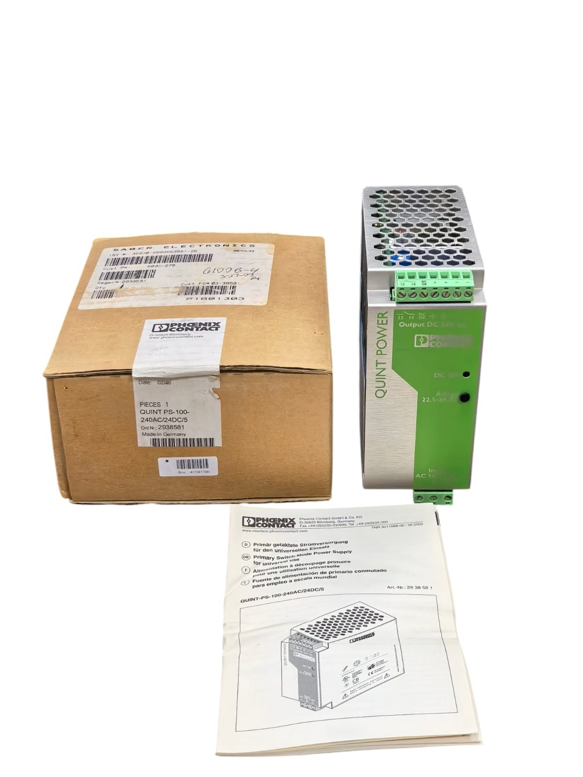 PHOENIX CONTACT QUINT-PS-100-240AC/24DC/5 POWER SUPPLY 2938581