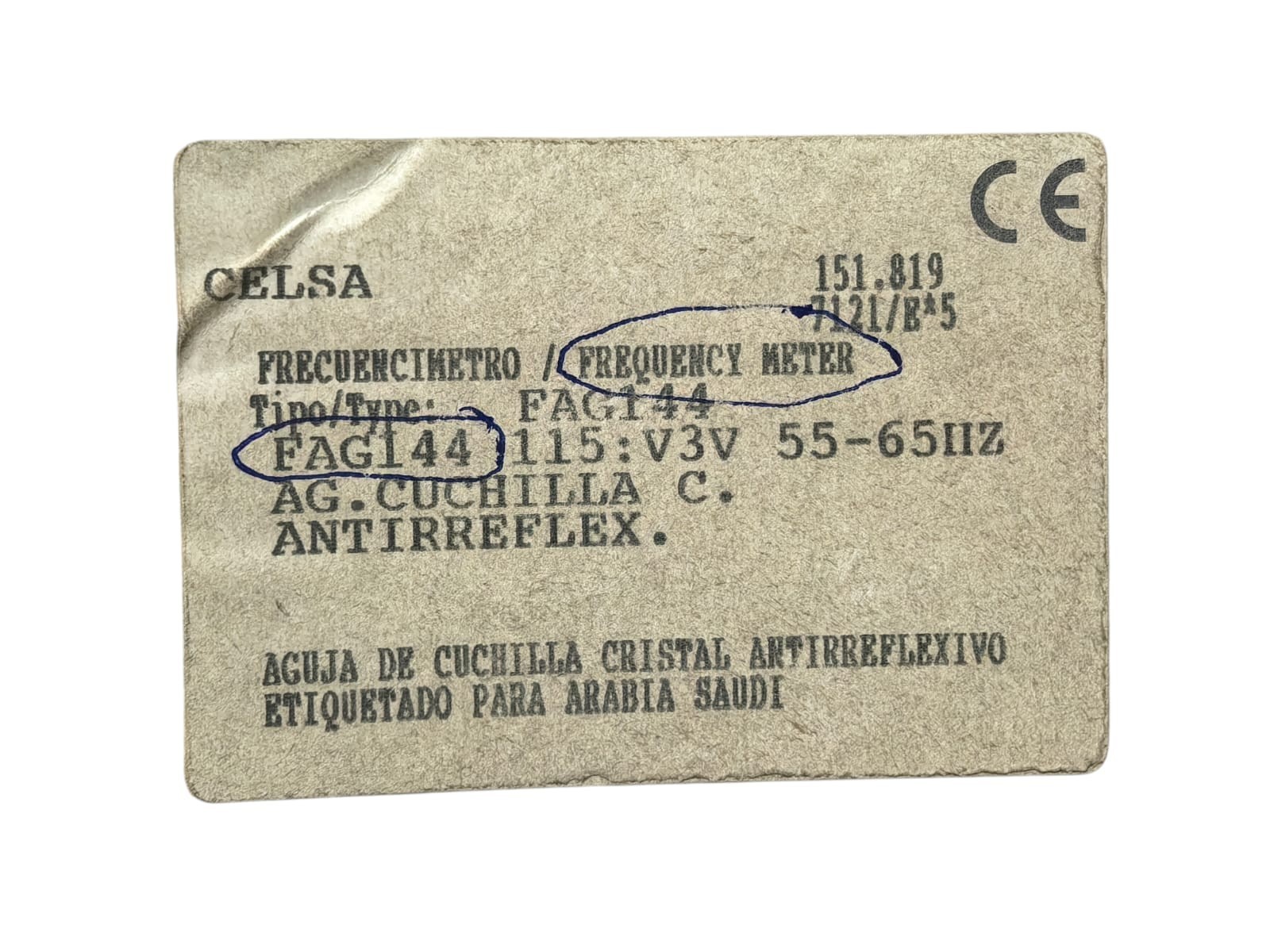 CELSA FAG144 CELSA FAG144 55-65Hz FREQUENCY METER 10