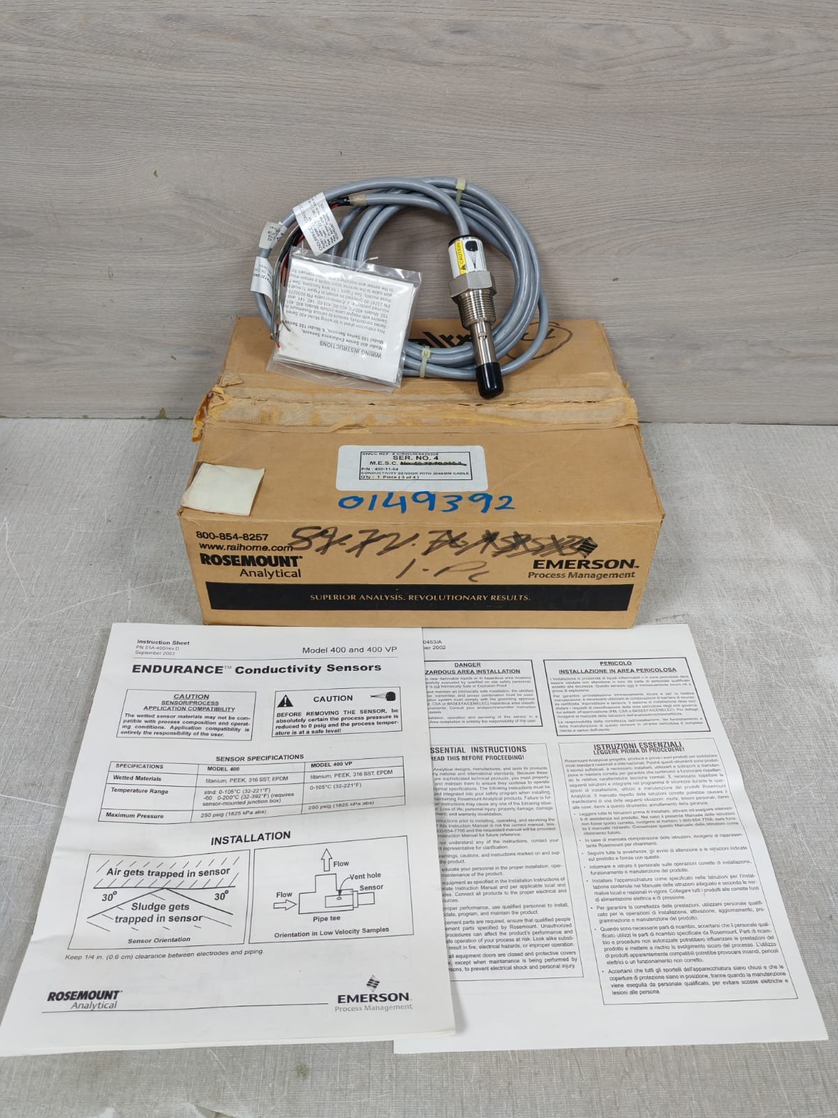ROSEMOUNT ANALYTICAL 0400-11-54 / 400-11-54 ENDURANCES CONDUCTIVITY SENSOR