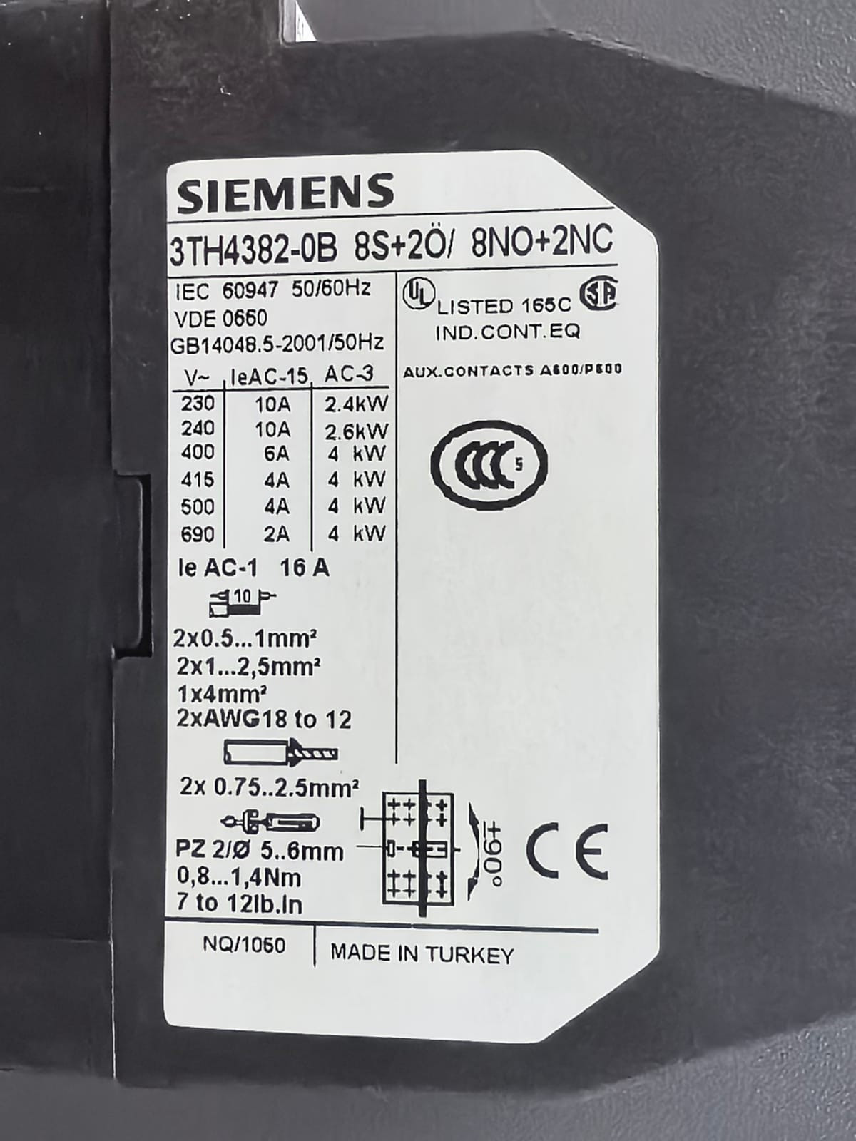 Siemens 3TH4382-0B SIEMENS 3TH4382-0B CONTACTOR RELAY 8S+2O/8NO+2NC 4