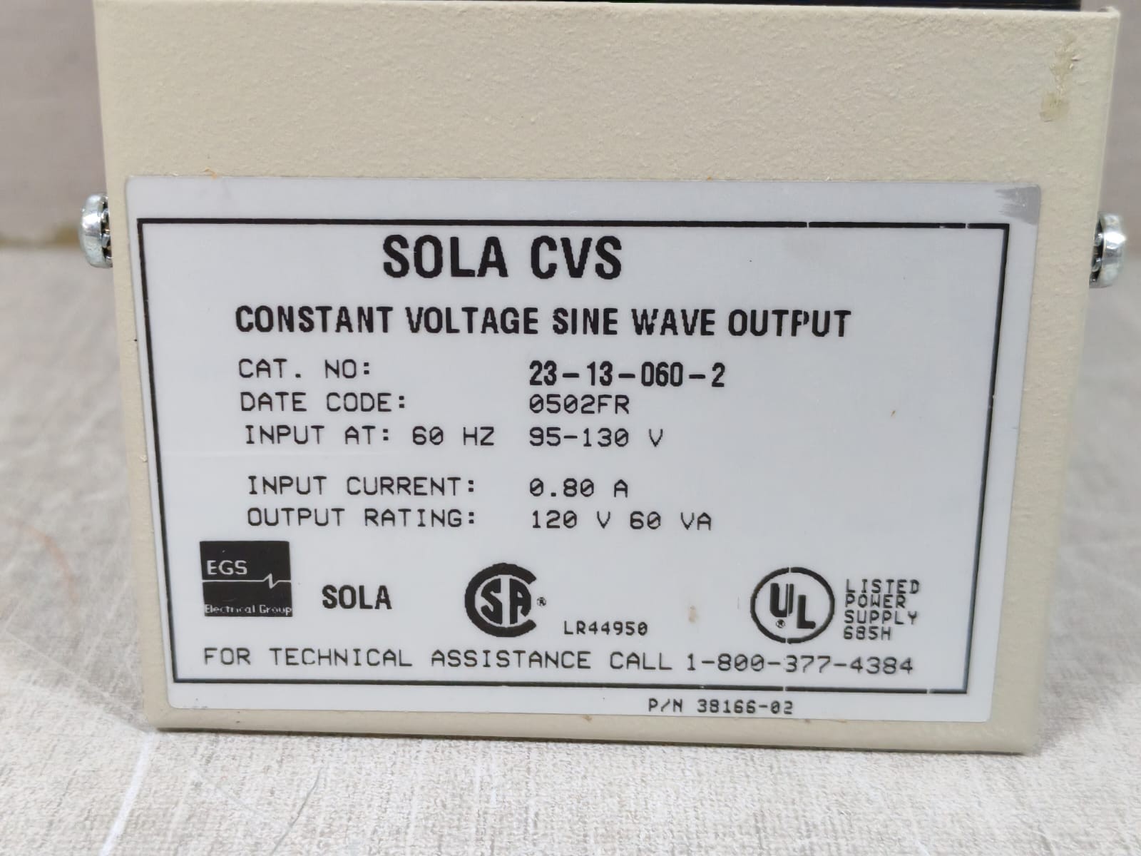 SOLA 23-13-060-2 SOLA CVS 23-13-060-2 CONSTANT VOLTAGE SINE WAVE OUTPUT 120V 2