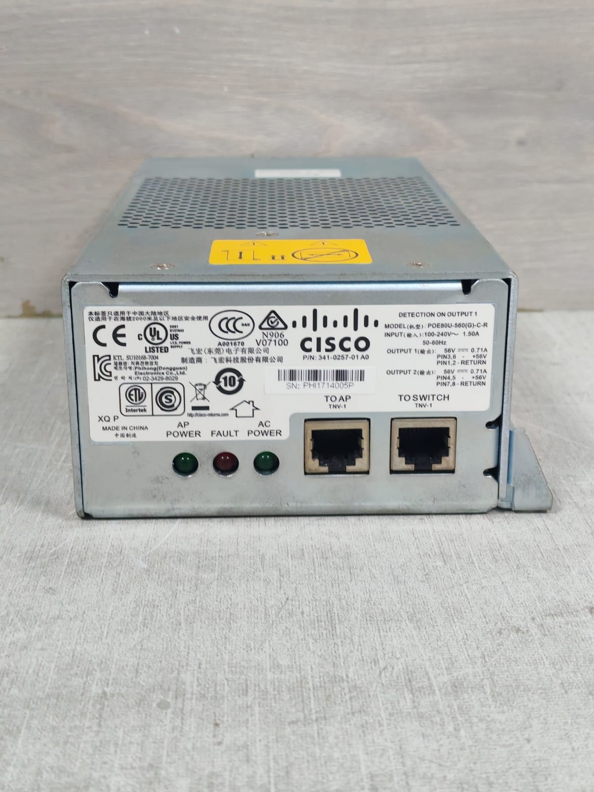 Cisco POE80U-560(G)C-R 341-0257-01 A0 CISCO POE80U-560(G)C-R 341-0257-01 A0 POWER INJECTOR 100-240V 2