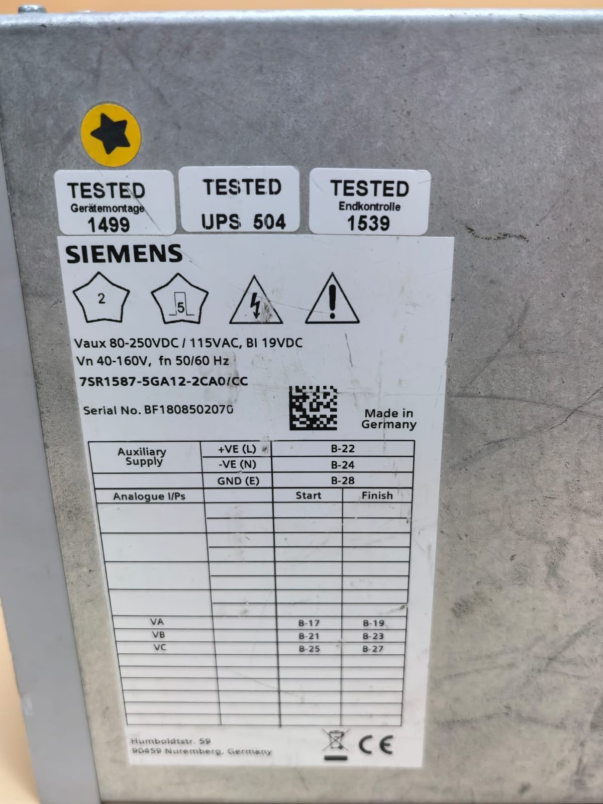 Siemens 7SR1587-5GA12-2CA0/CC SIEMENS 7SR1587-5GA12-2CA0/CC ARGUS VOLTAGE FREQUENCY RELAY 3