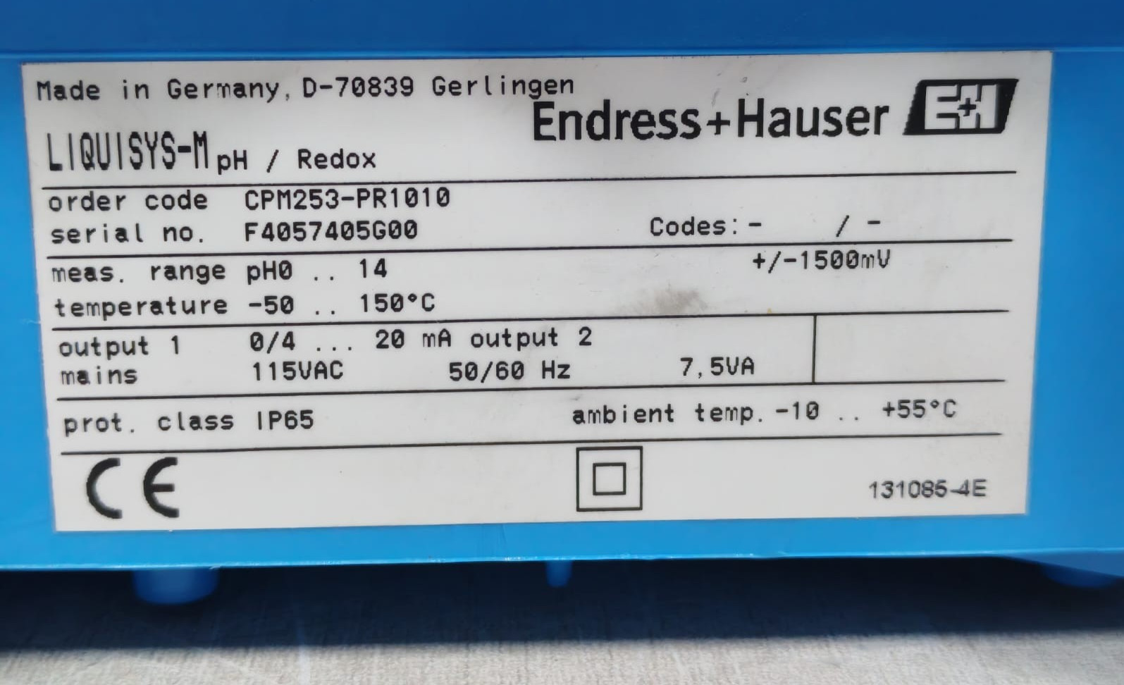 ENDRESS + HAUSER CPM253-PR1010 ENDRESS + HAUSER CPM253-PR1010 LIQUISYS-M / REDOX TRANSMITTER 7