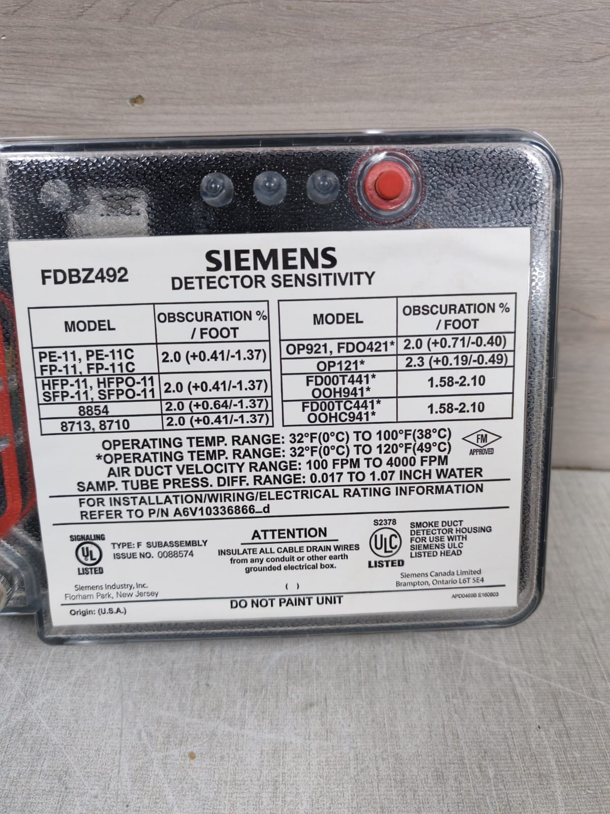 Siemens S54319-B22-A1 / FDBZ492 SIEMENS S54319-B22-A1 / FDBZ492 DUCT SMOKE DETECTOR 5