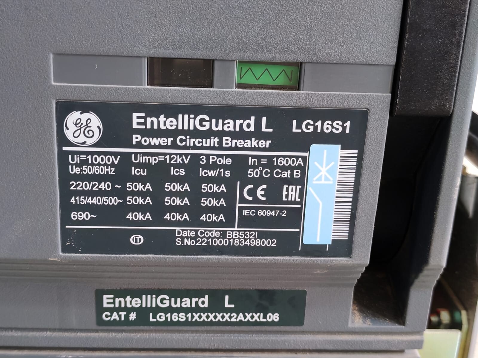 GE LTG00K9XXSFXXXX GE EntelliGuard L LG16S1 LTG00K9XXSFXXXX IN=1600A BB5321 Power Circuit Breaker 4