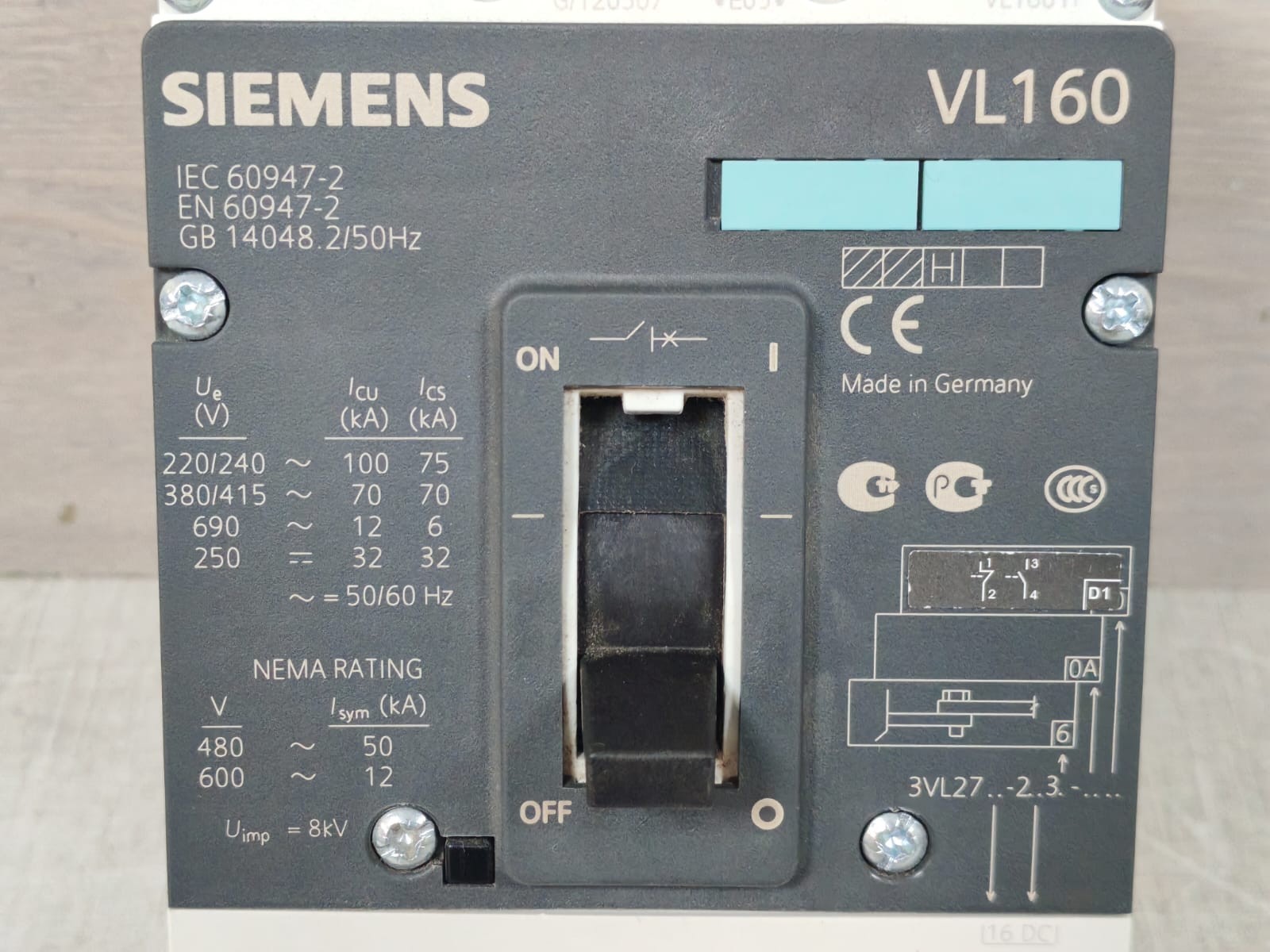 Siemens VL160 3VL2716-2AA36-0AA0 SIEMENS VL160/ VL160H 3VL2716-2AA36-0AA0 MOLDED CASE CIRCUIT BREAKER 3