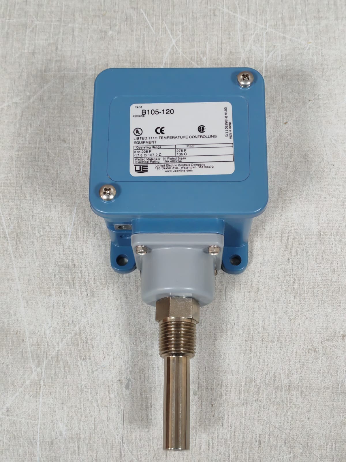 United Electric Controls B105 -120 UNITED ELECTRIC CONTROLS B105-120 TEMPERATURE CONTROLLING 0-225F 10