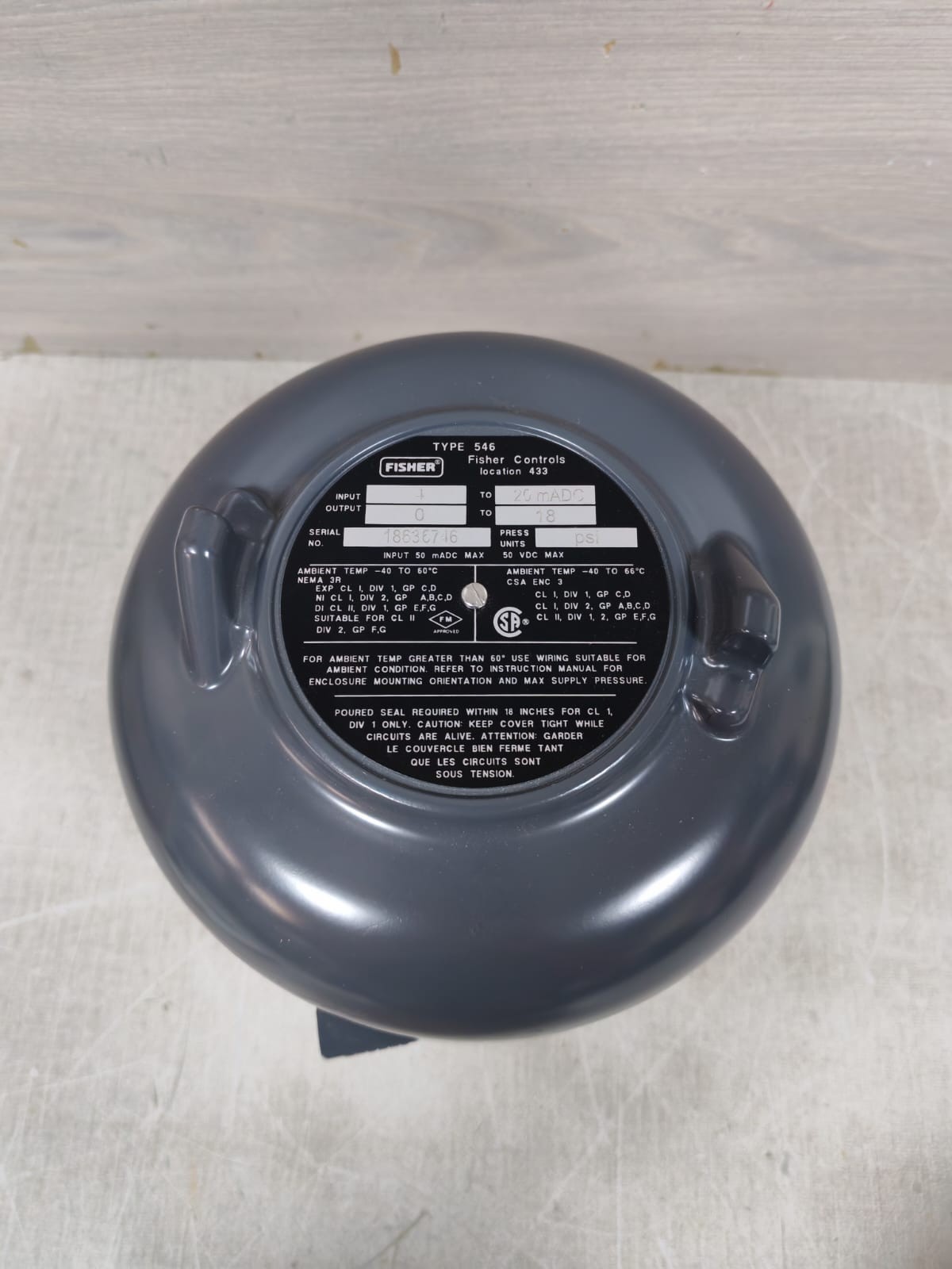 FISHER CONTROLS TYPE 546 FISHER CONTROLS TYPE 546 ELECTRO-PNEUMATIC TRANSDUCER 20MADC 2