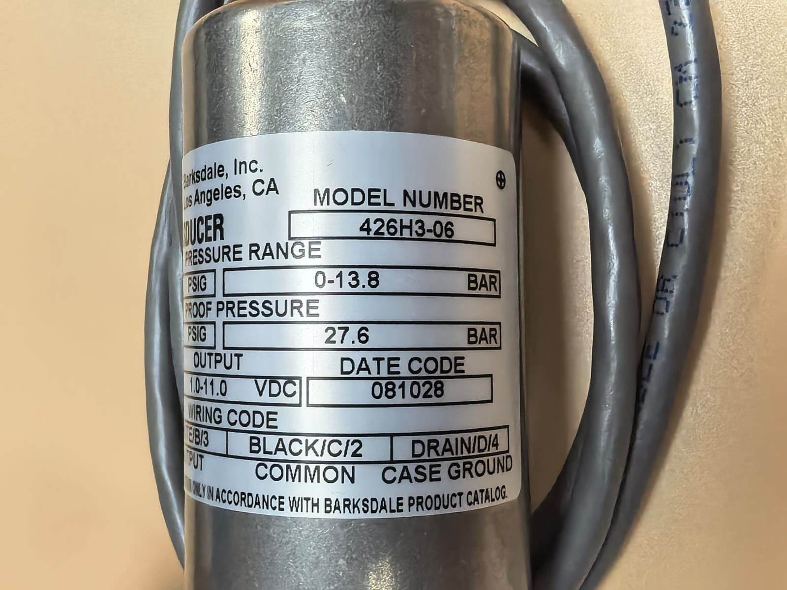 Barksdale 426H3-06 BARKSDALE 426H3-06 PRESSURE TRANSDUCER 0-200 PSIG 3