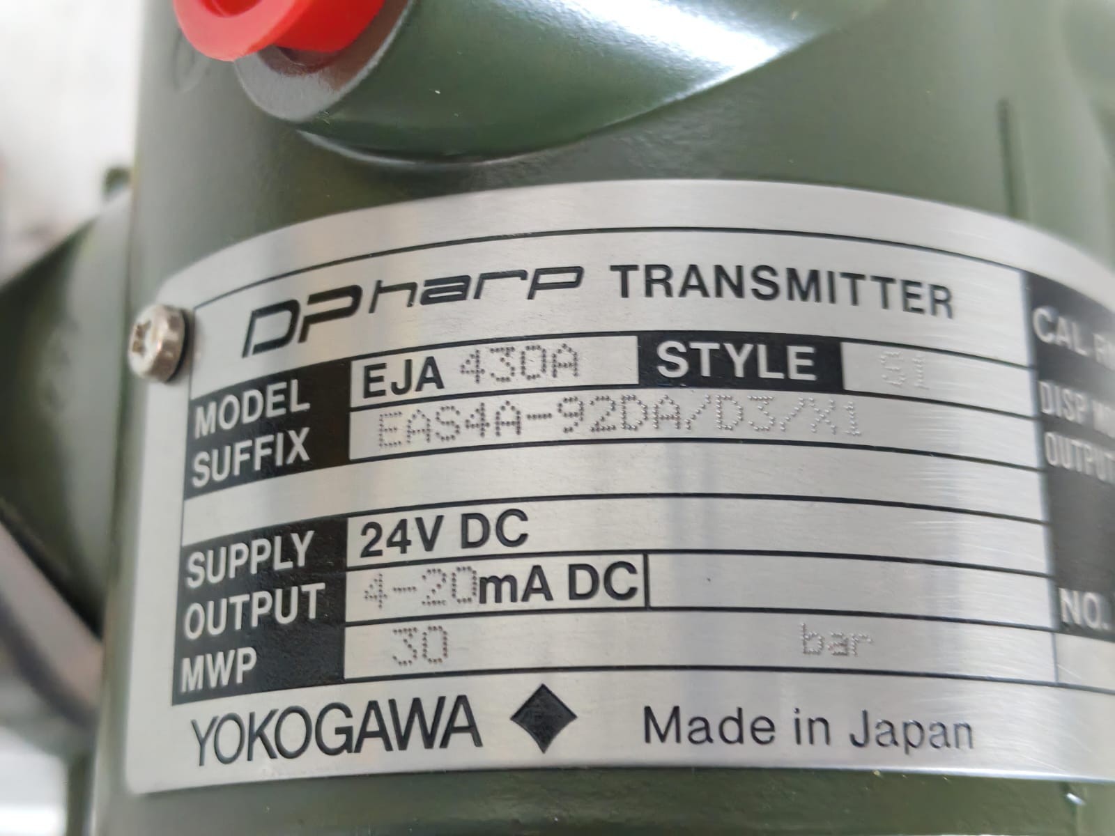 YOKOGAWA EJA430A EAS4A-92DA/D3/X1 STYLE S1 YOKOGAWA EJA430A EAS4A-92DA/D3/X1 STYLE S1 DPHARP TRANSMITTER 24VDC 9