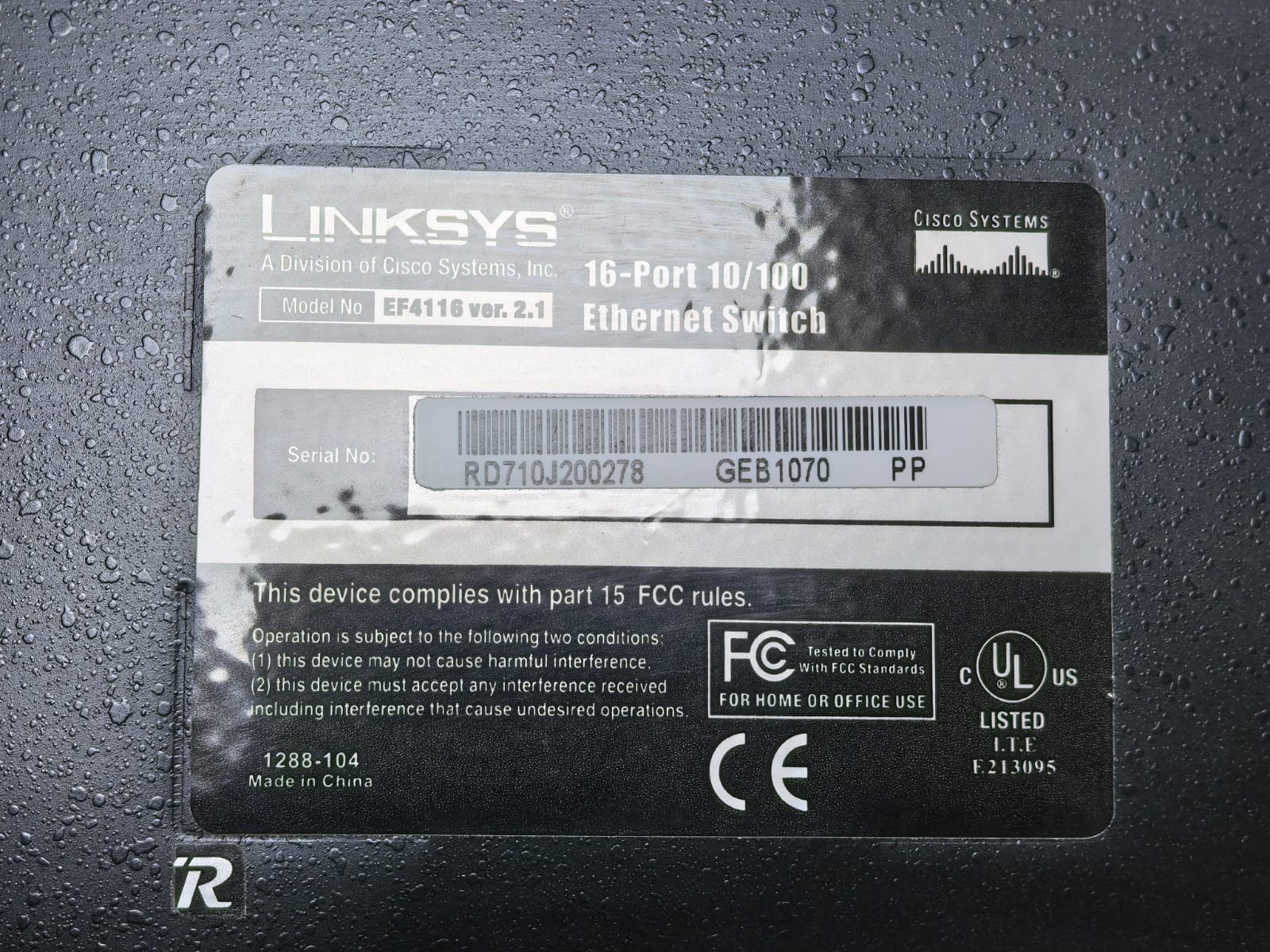 Linksys LINKSYS EF4116 LINKSYS EF4116 16-PORT 10/100 ETHERNET SWITCH VER.2.1 3