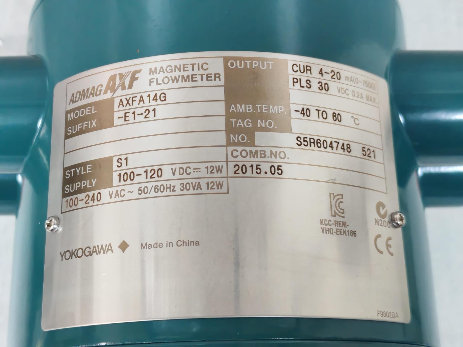 Yokogawa AXFA14G -E1-21 S1 YOKOGAWA AXFA14G -E1-21 S1 ADMAG AXF MAGNETIC FLOWMETER 100-120VDC 6