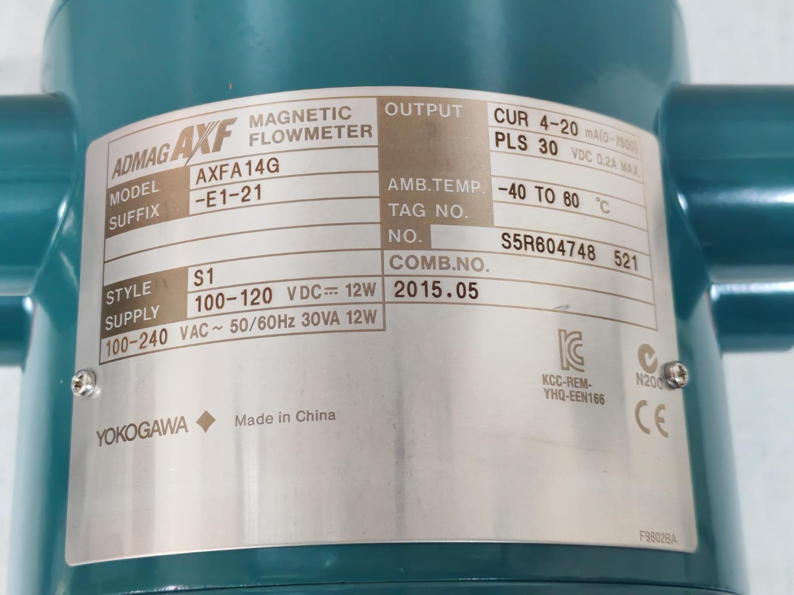 Yokogawa AXFA14G -E1-21 S1 YOKOGAWA AXFA14G -E1-21 S1 ADMAG AXF MAGNETIC FLOWMETER 100-120VDC 9