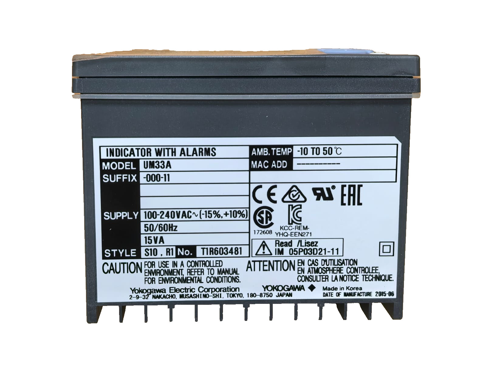 Yokogawa UM33A-000-11 YOKOGAWA UM33A-000-11 INDICATOR WITH ALARMS 100-240VAC 50/60HZ 4