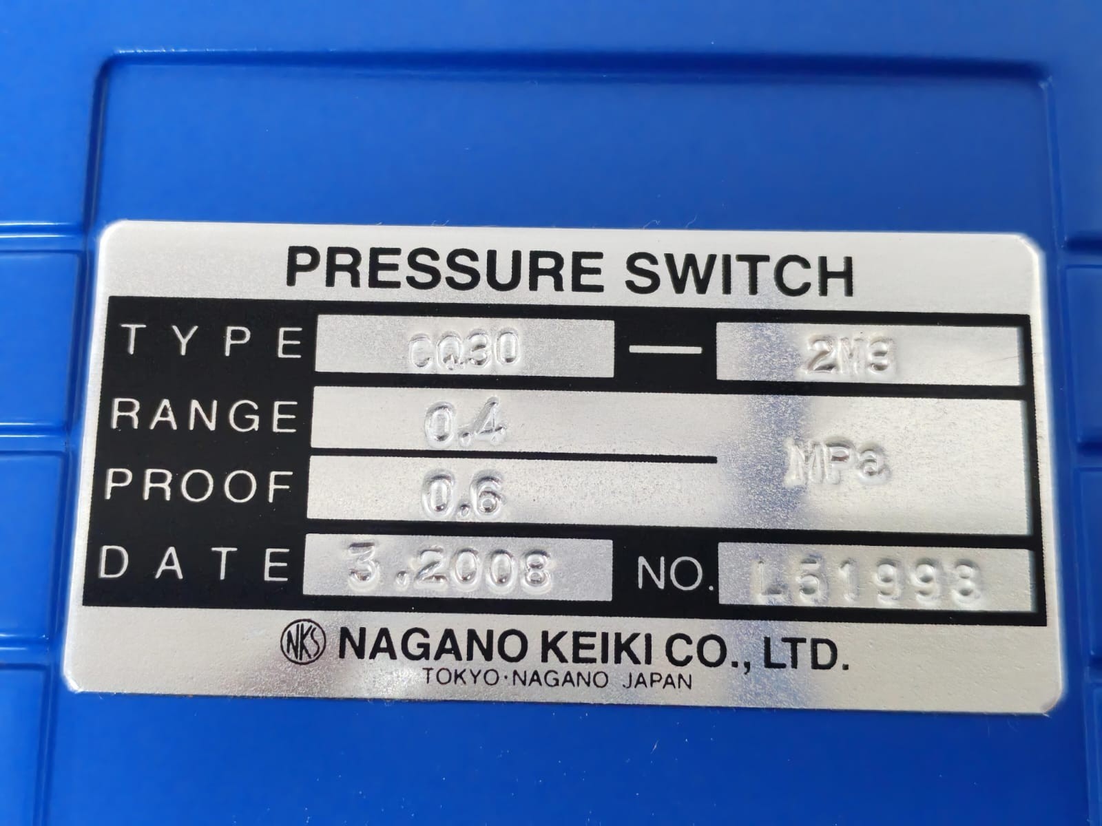 NAGANO KEIKI CQ30 NAGANO KEIKI CQ30 -2M3 PRESSURE SWITCH 5