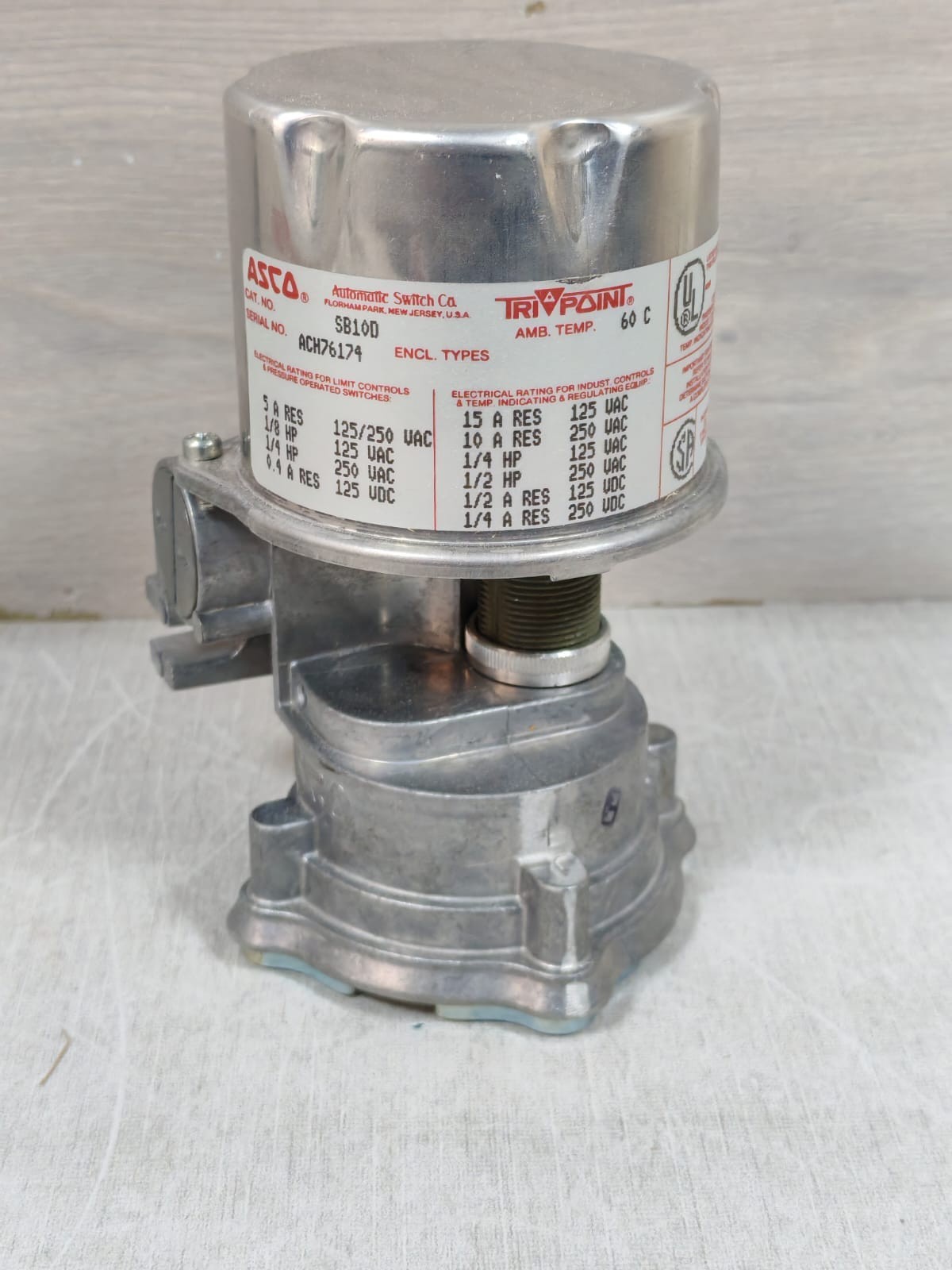 ASCO SB10D ASCO SB10D PRESSURE SWITCH 125-250VAC 5A 4