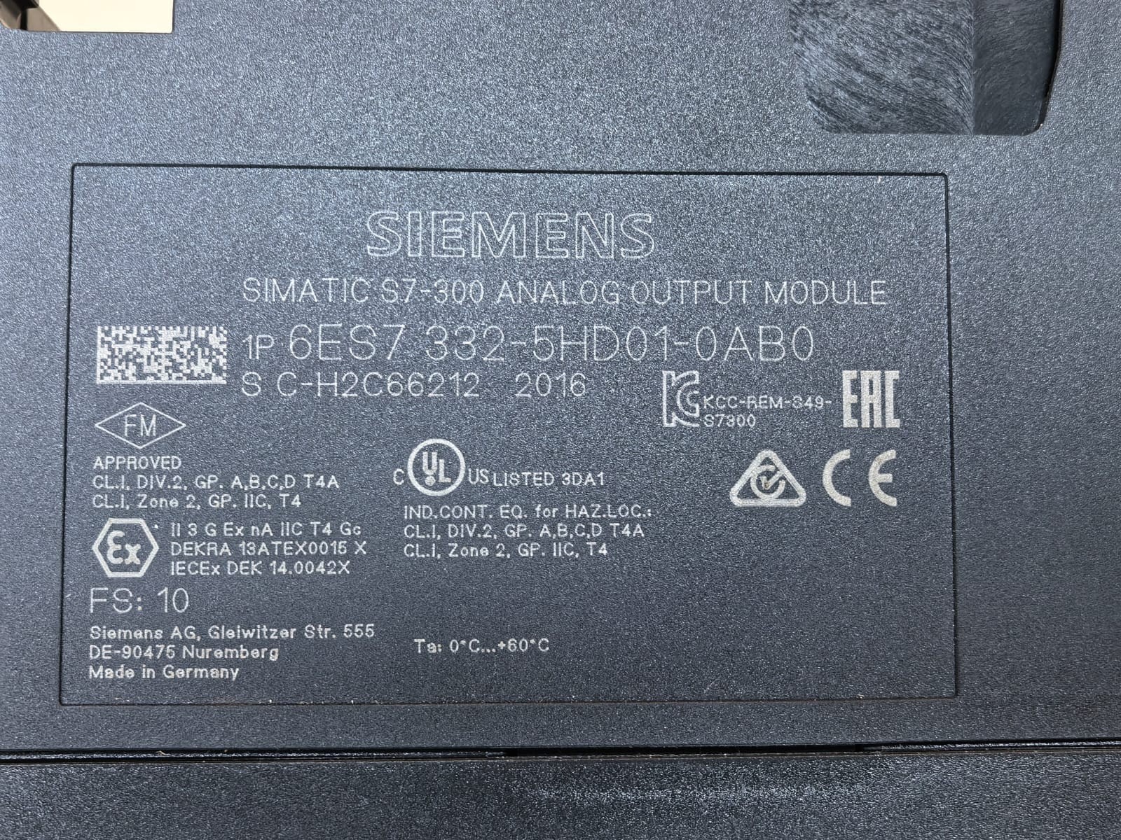 Siemens 332-5HD01-0AB0 SIEMENS 6ES7 332-5HD01-0AB0 SIMATIC S7-300 ANALOG OUTPUT MODULE 4