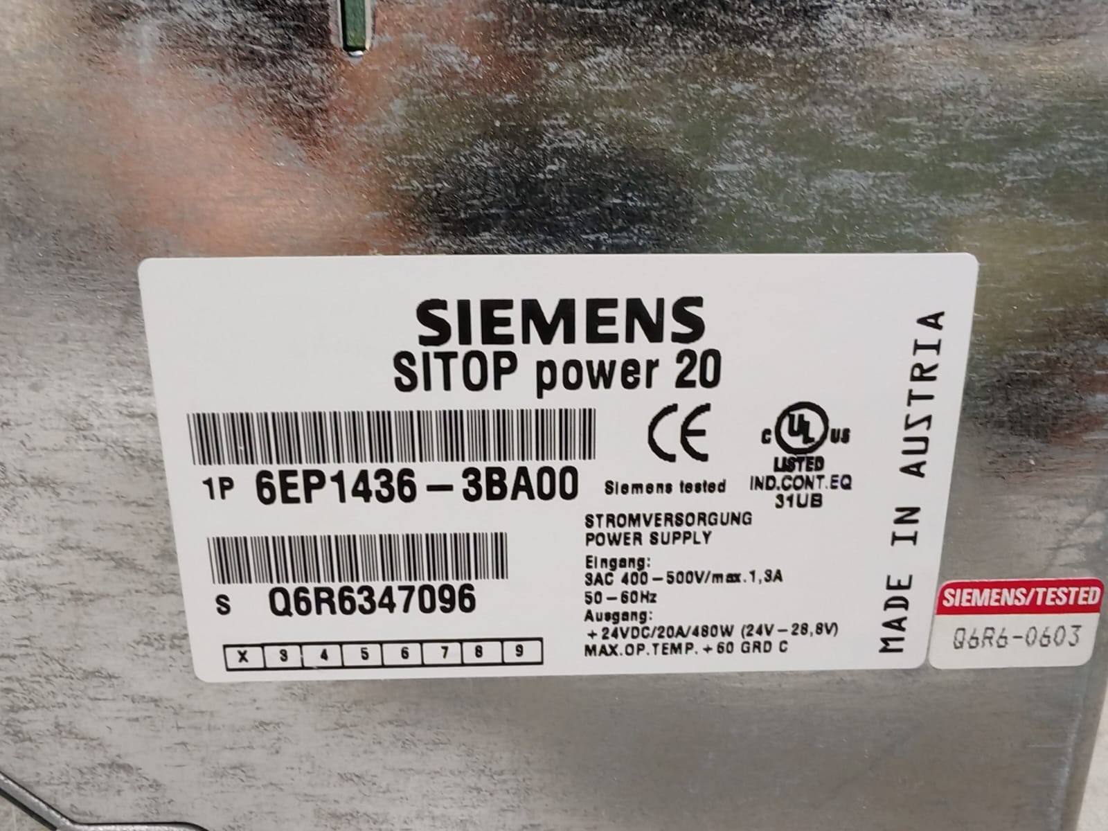 Siemens POWER-20 SIEMENS SITOP POWER 20 6EP1436-3BA00 POWER SUPPLY 6