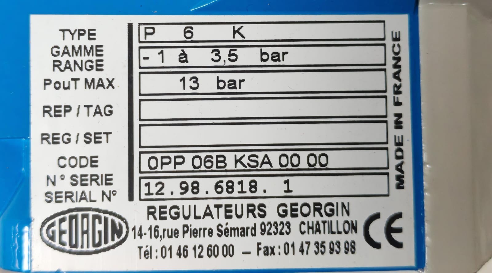 GE P6K GEORGIN P6K 13BAR PRESSURE SWITCH 10