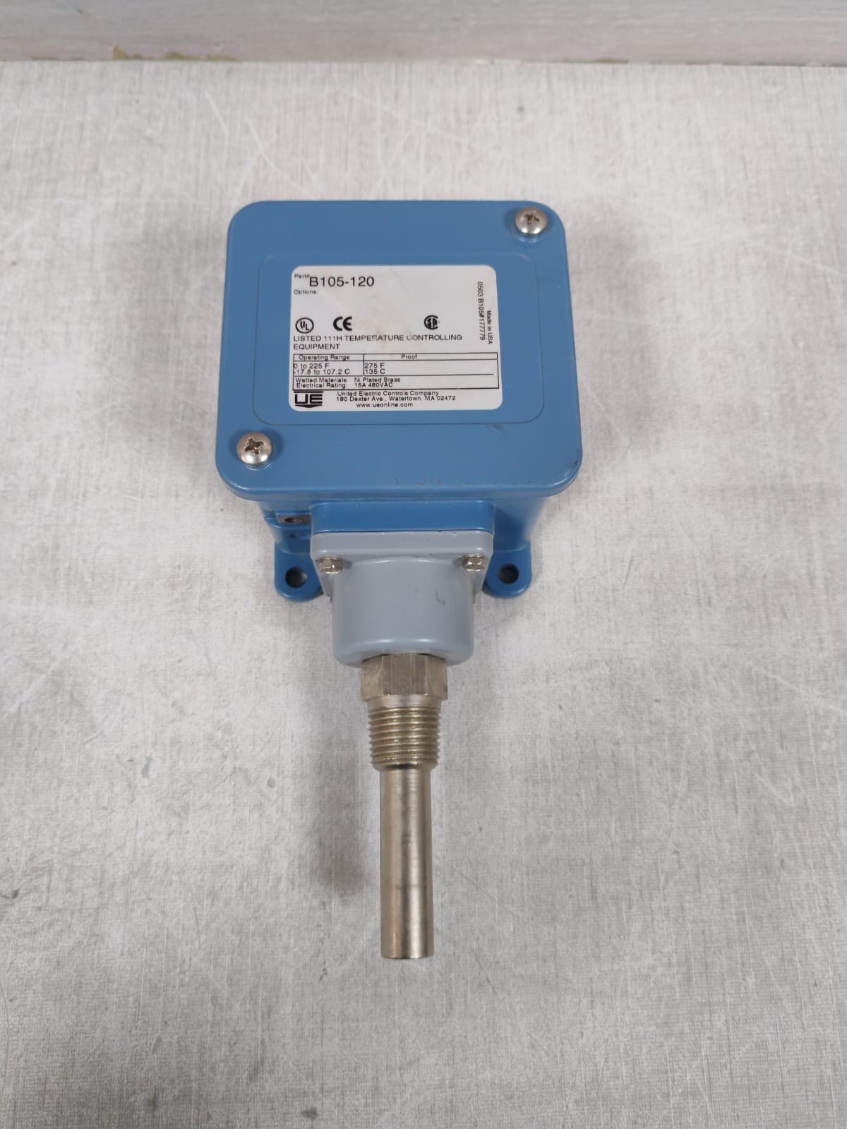 United Electric Controls B105-120 UNITED ELECTRIC CONTROLS B105-120 TEMPERATURE CONTROLLING 0-225F 135C 7