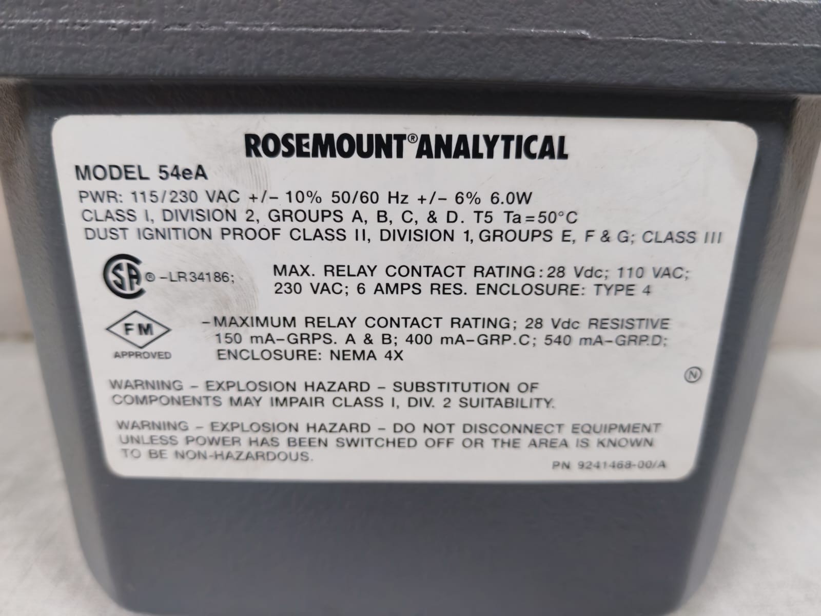 ROSEMOUNT ANALYTICAL 54E 54EA-01-09 SW VER# 1.24 ROSEMOUNT ANALYTICAL 54E 54EA-01-09 SW VER# 1.24 CONDUCTIVITY ANALYZER 115/230V 5