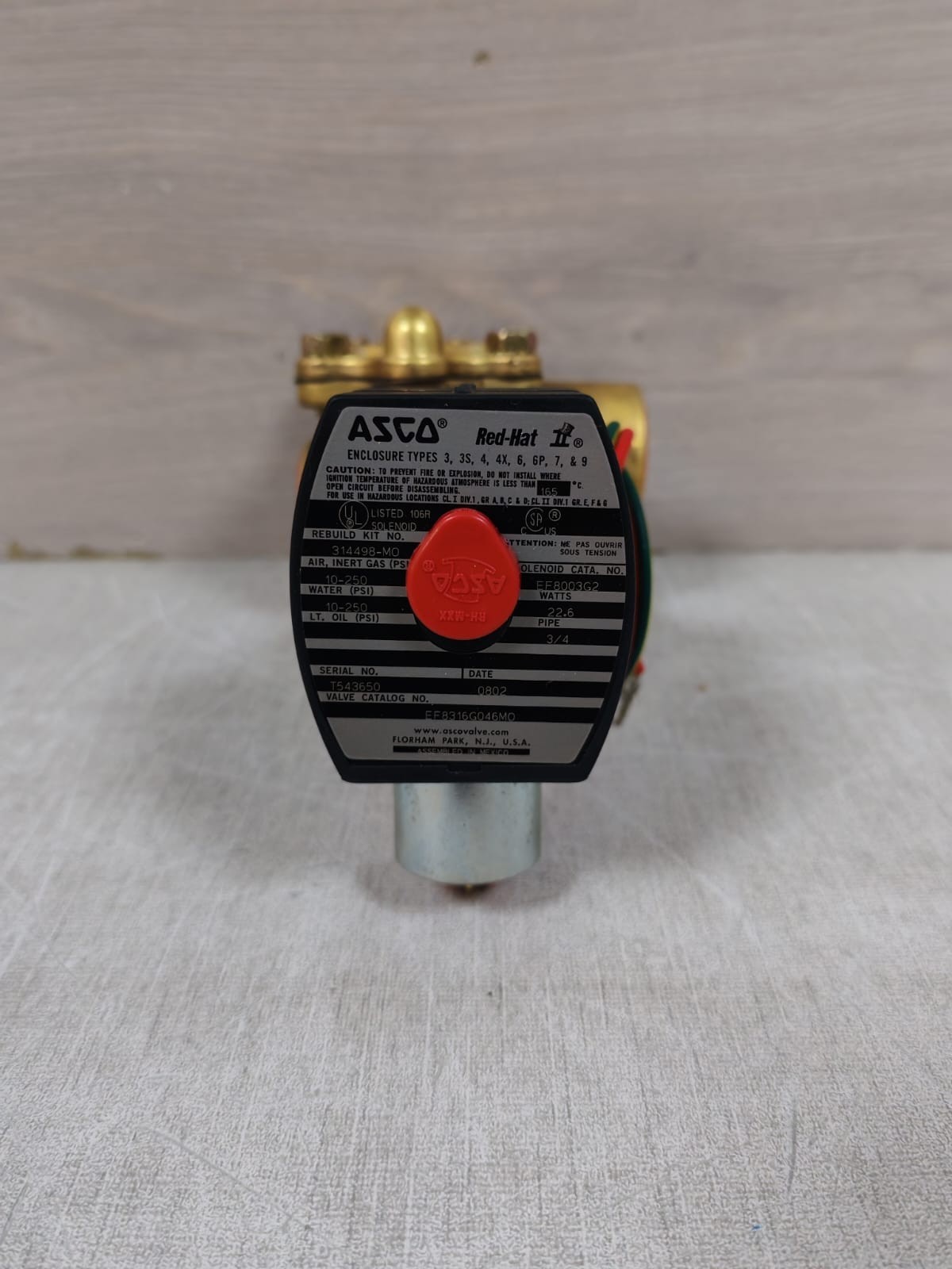 ASCO RED-HAT EF8003G2 / EF8316G046MO ASCO RED-HAT EF8003G2 / EF8316G046MO 22.6W SOLENOID VALVE 2